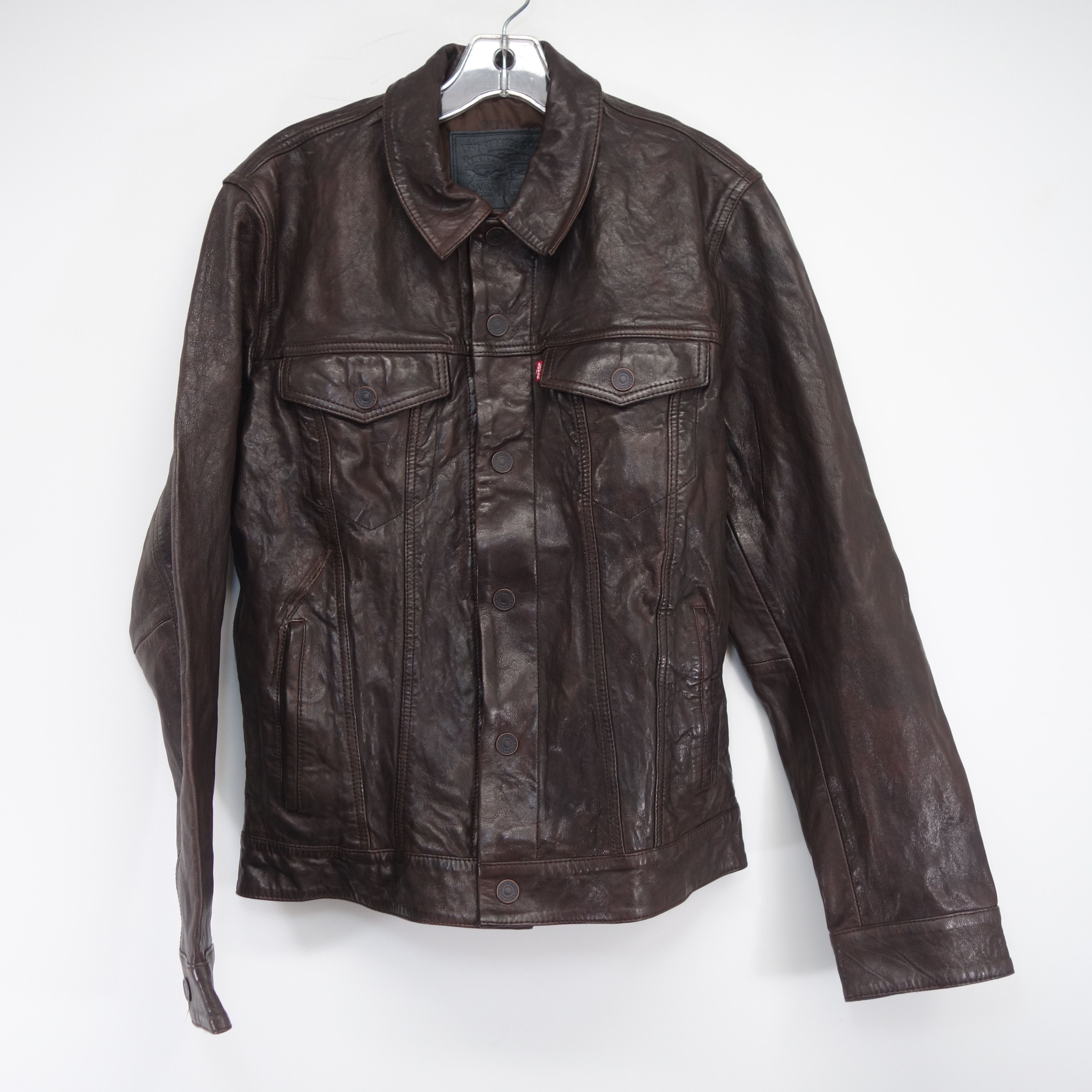 Brown Genuine Leather Moto Motorcycle Trucker Jacket M