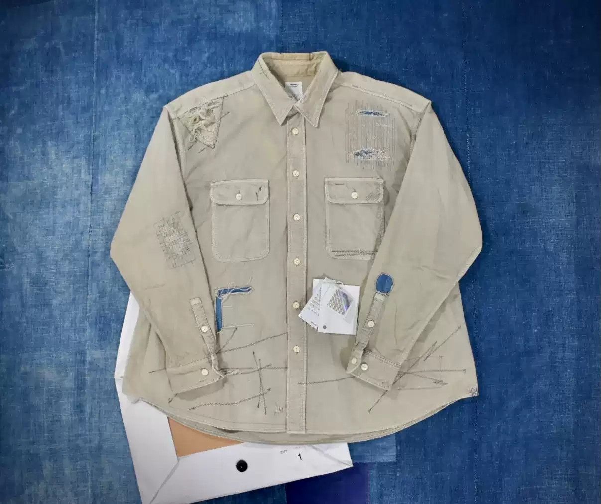Chemise Visvim Grand River L/S Crash - Taille L, Beige, Coton Canvas, Occasion Très Bon état