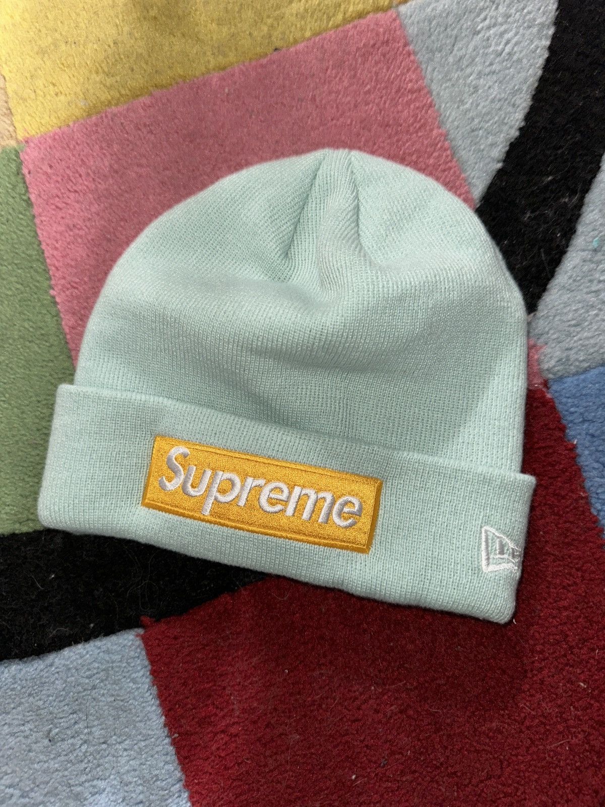 New Era Supreme Supreme New Era Box Logo Beanie FW17 Ice Blue Grailed