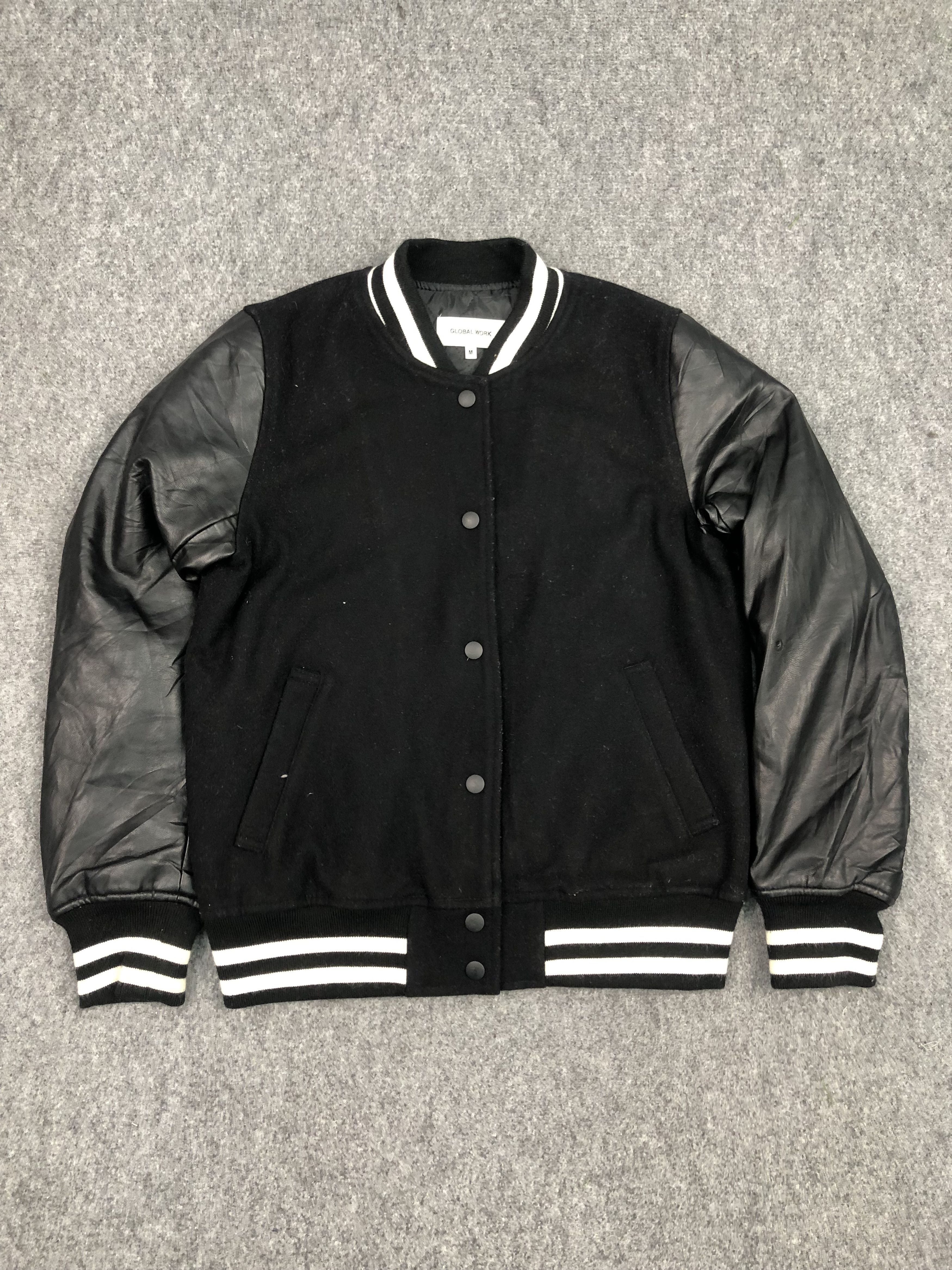 image of Vintage Varsity Jacket Global Work in Black, Men's (Size Medium)