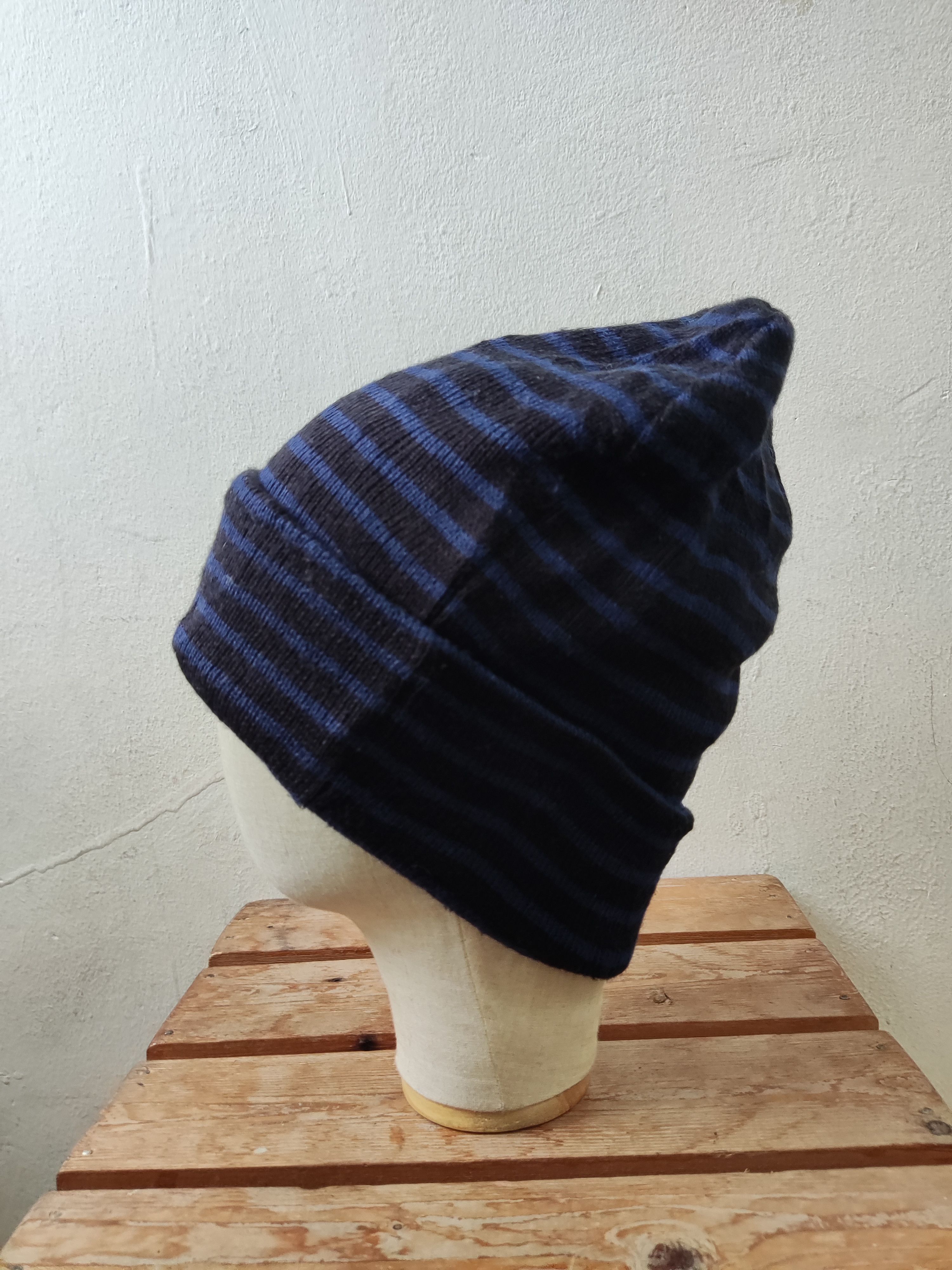 Japanese Brand Japanese Blue Striped Beanie Hat Size ONE SIZE - 6 Thumbnail