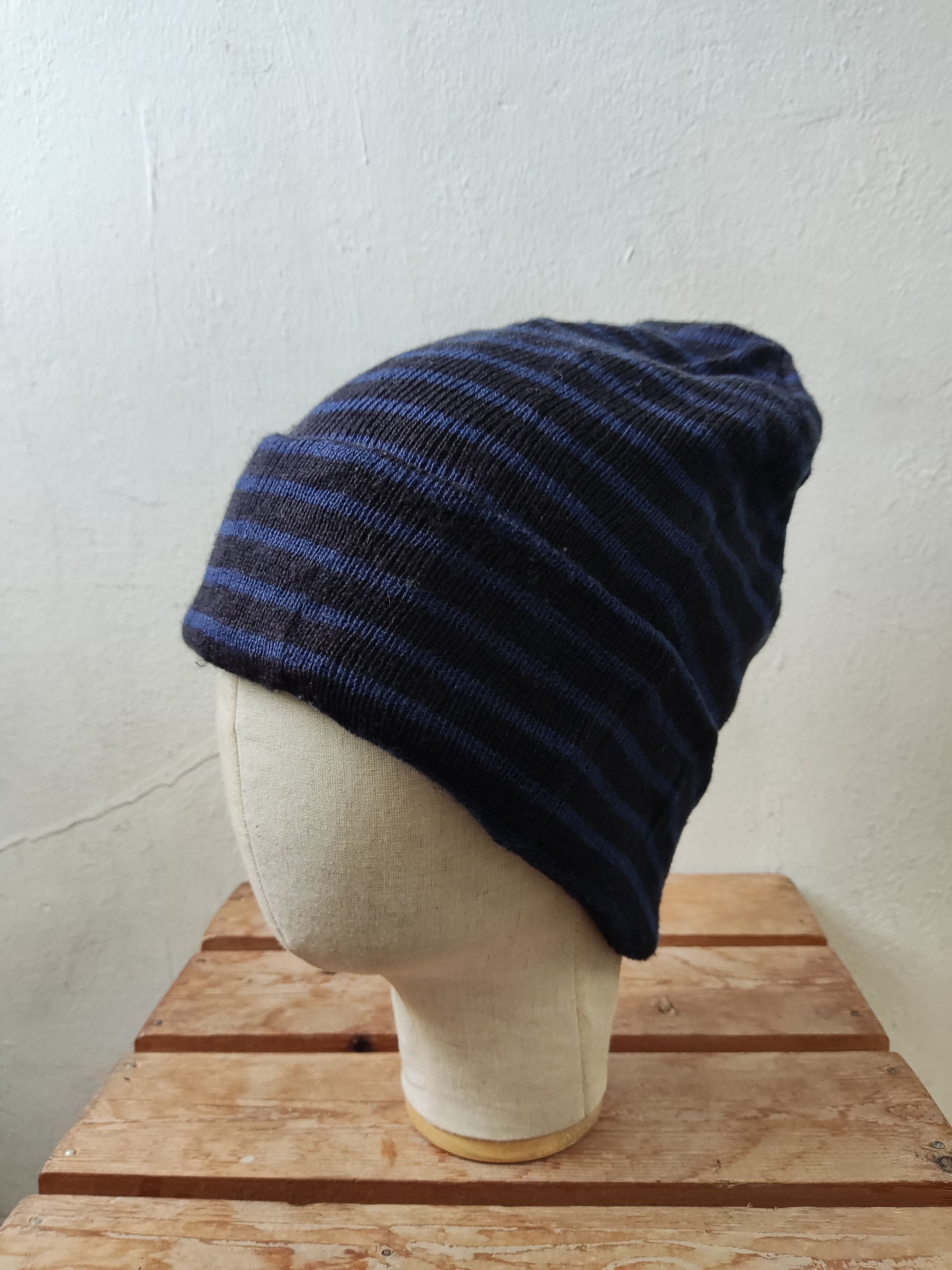 Japanese Brand Japanese Blue Striped Beanie Hat Size ONE SIZE - 7 Thumbnail