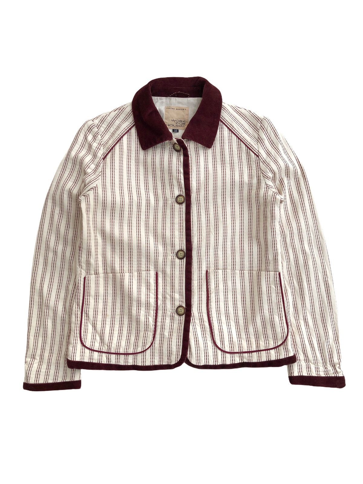 image of United Arrows Stripes Stitching Button Jacket in Cream, Men's (Size XS)