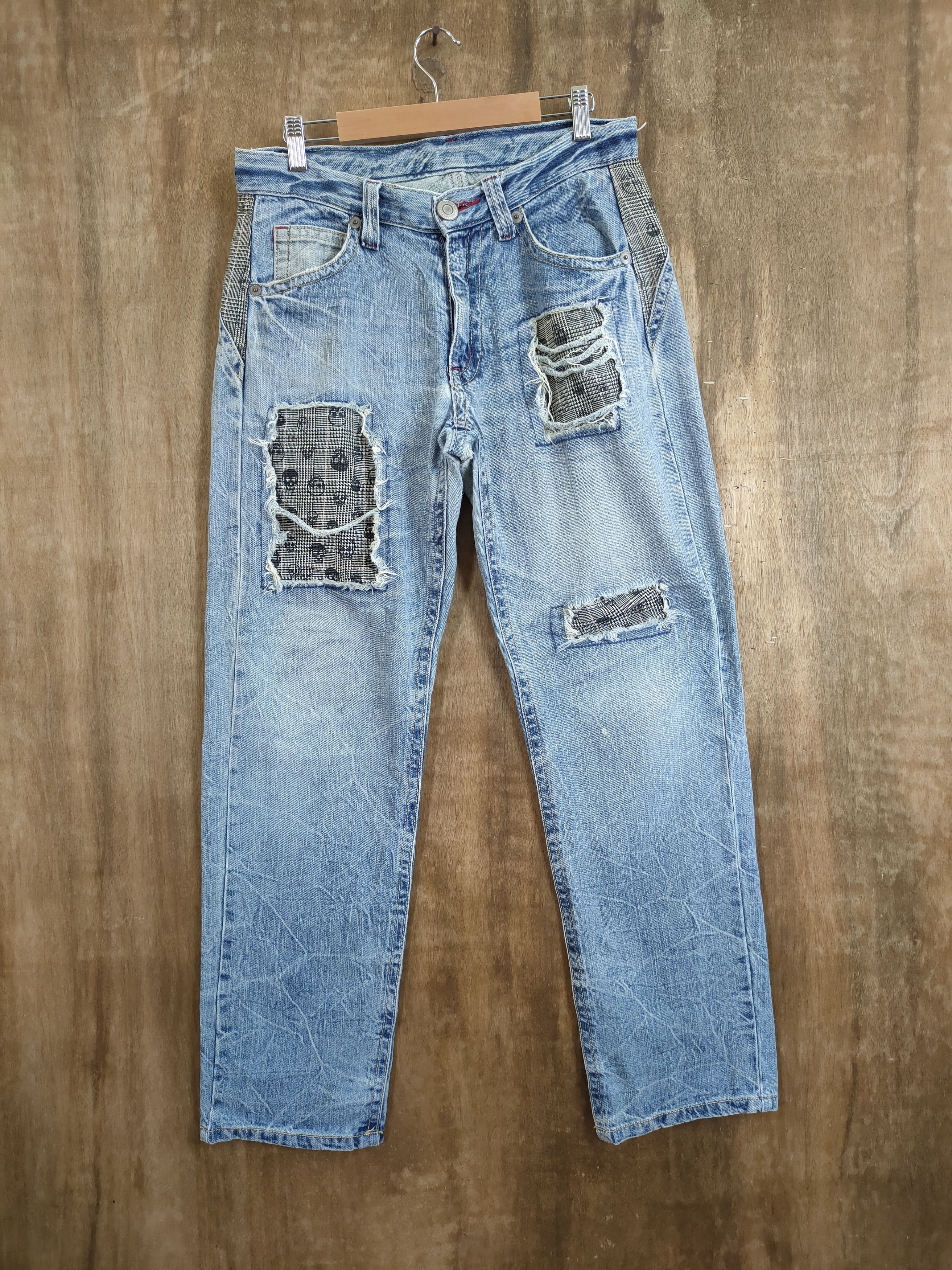 Vintage Japan denim patchwork skull distressed pants #46-764 Size US 30 / EU 46 - 1 Thumbnail