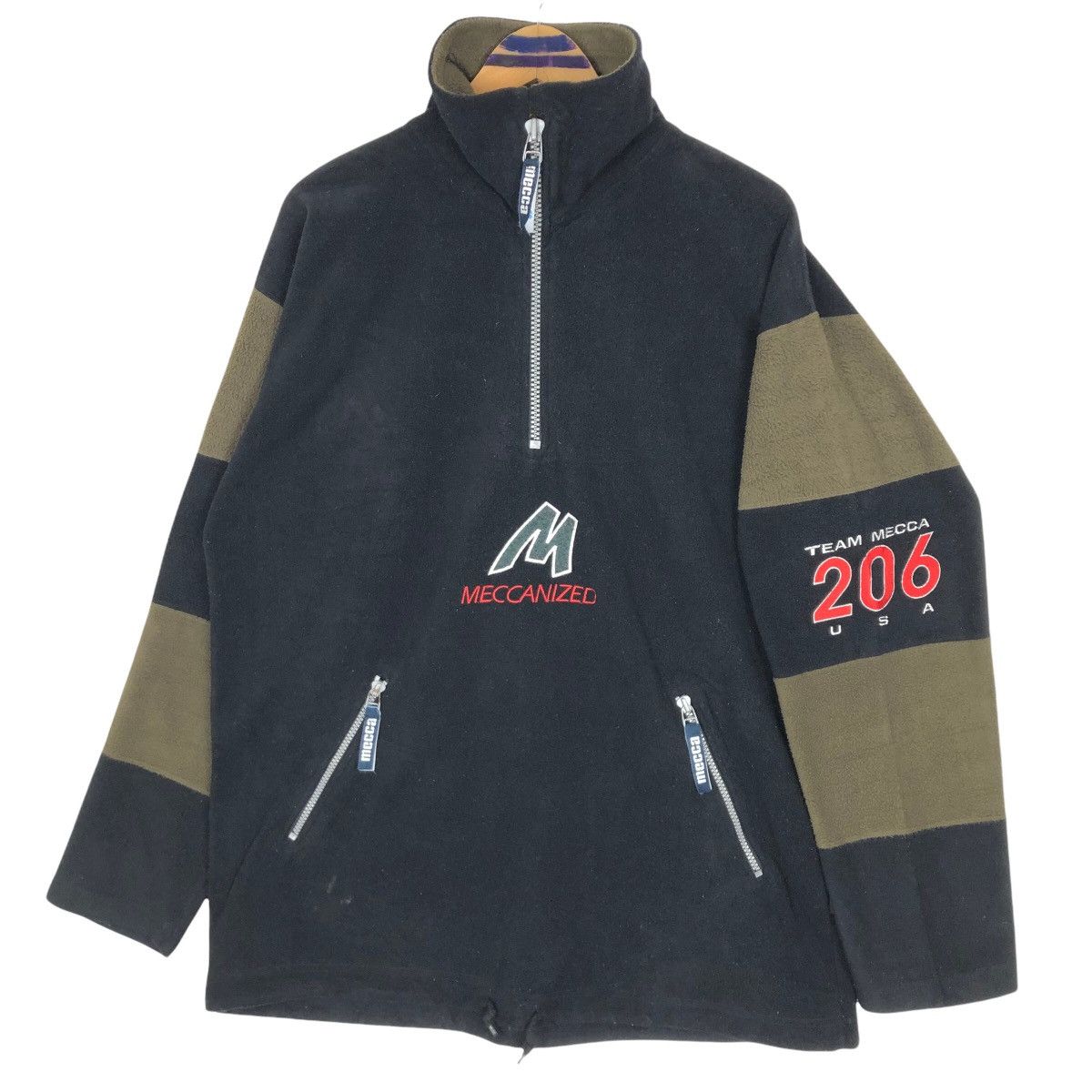 image of 90's Mecca Usa Mock Neck Fleece Sweater Embroidery in Black, Men's (Size XL)