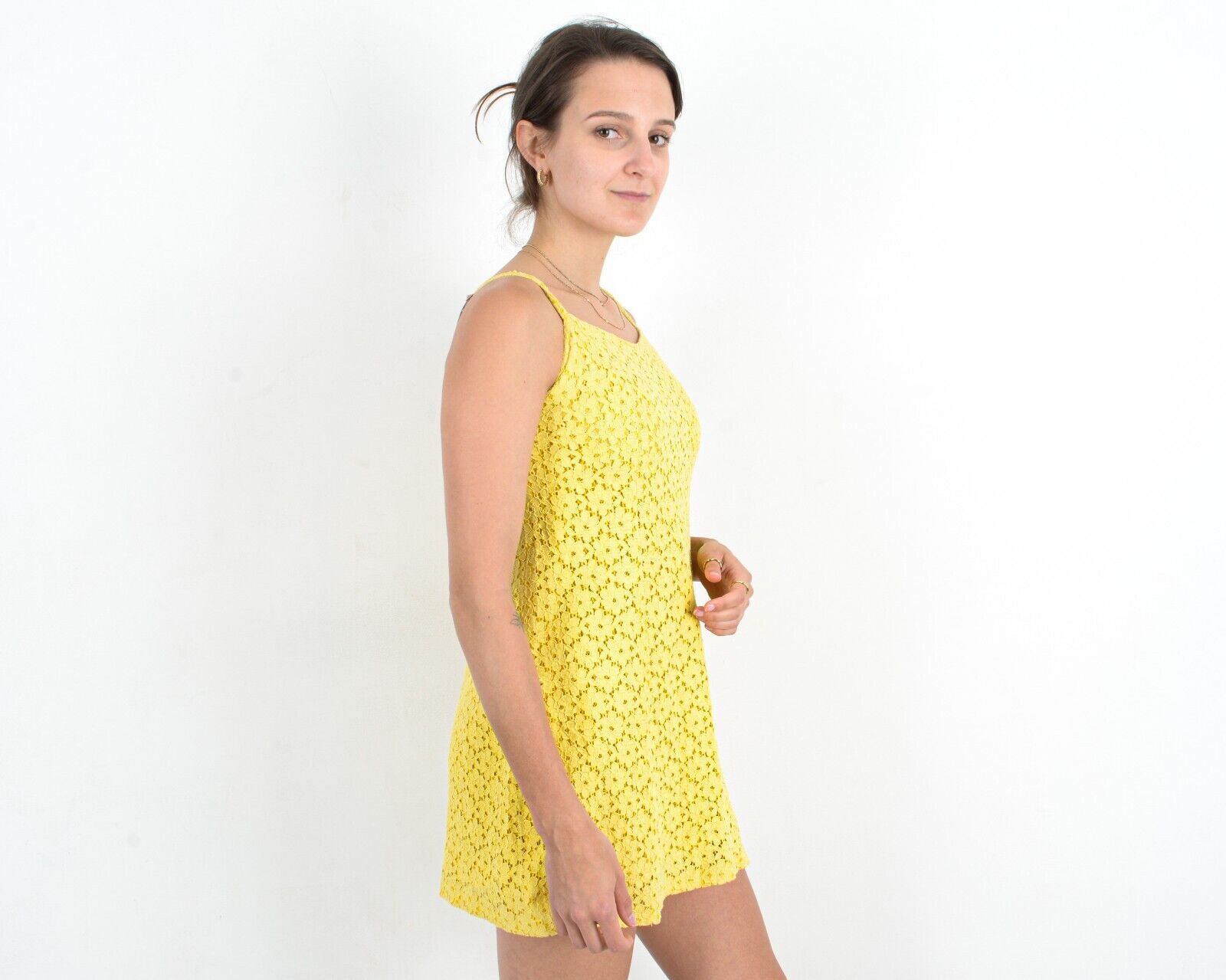 Other × Vintage 70's Summer Dress Zip Up Sleeveless Straps Guipure Lace Mini Size S / US 4 / IT 40 - 3 Thumbnail