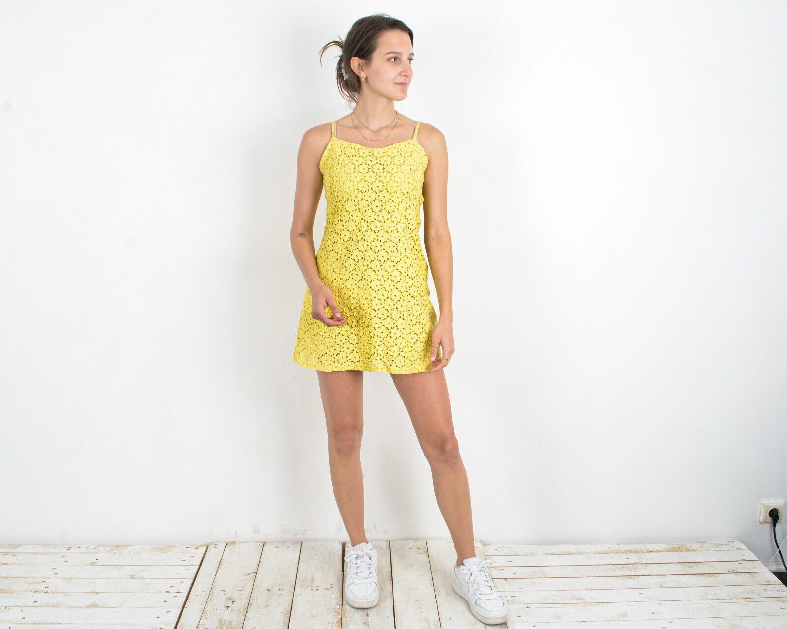 Other × Vintage 70's Summer Dress Zip Up Sleeveless Straps Guipure Lace Mini Size S / US 4 / IT 40 - 2 Thumbnail