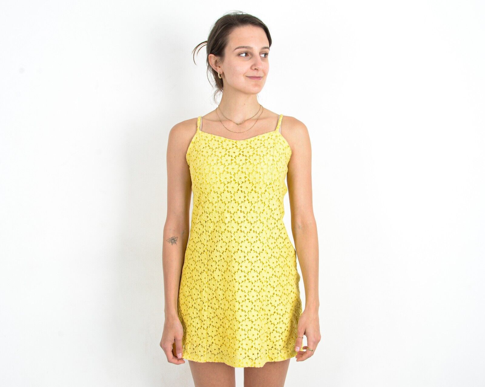 Other × Vintage 70's Summer Dress Zip Up Sleeveless Straps Guipure Lace Mini Size S / US 4 / IT 40 - 1 Thumbnail