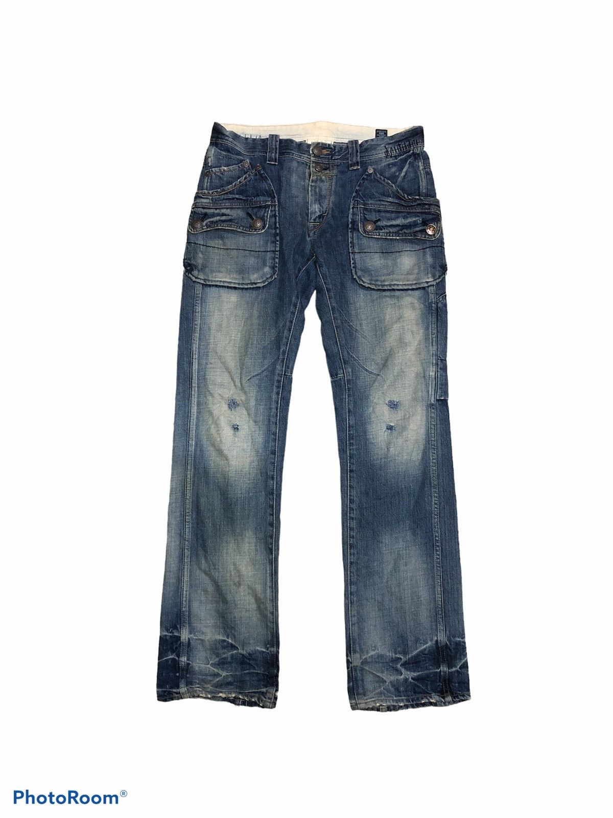 RARE⚡️⚡️BARTACK WASHED BLUE MULTIPOCKET DENIM