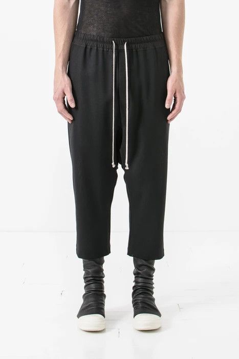Rick Owens Wool Black Drawstring Cropped Trousers Size US 30 / EU 46 - 2 Thumbnail