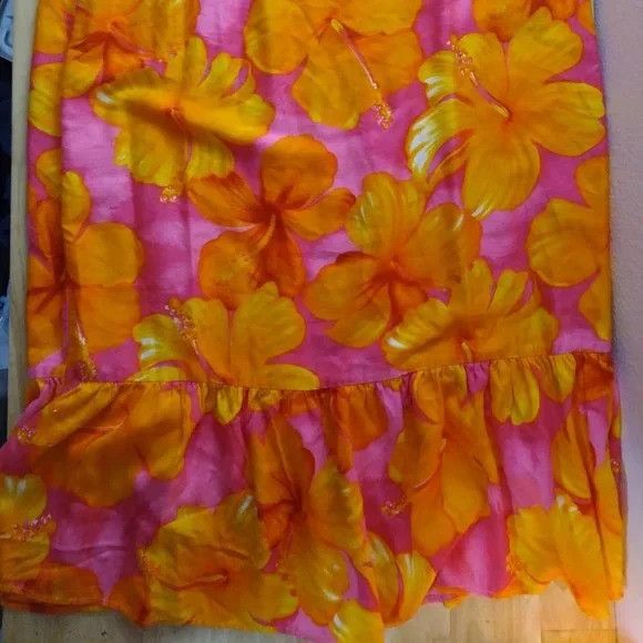 Vintage Day Glo Floral Hawaiian Dress Barkcloth High Waist