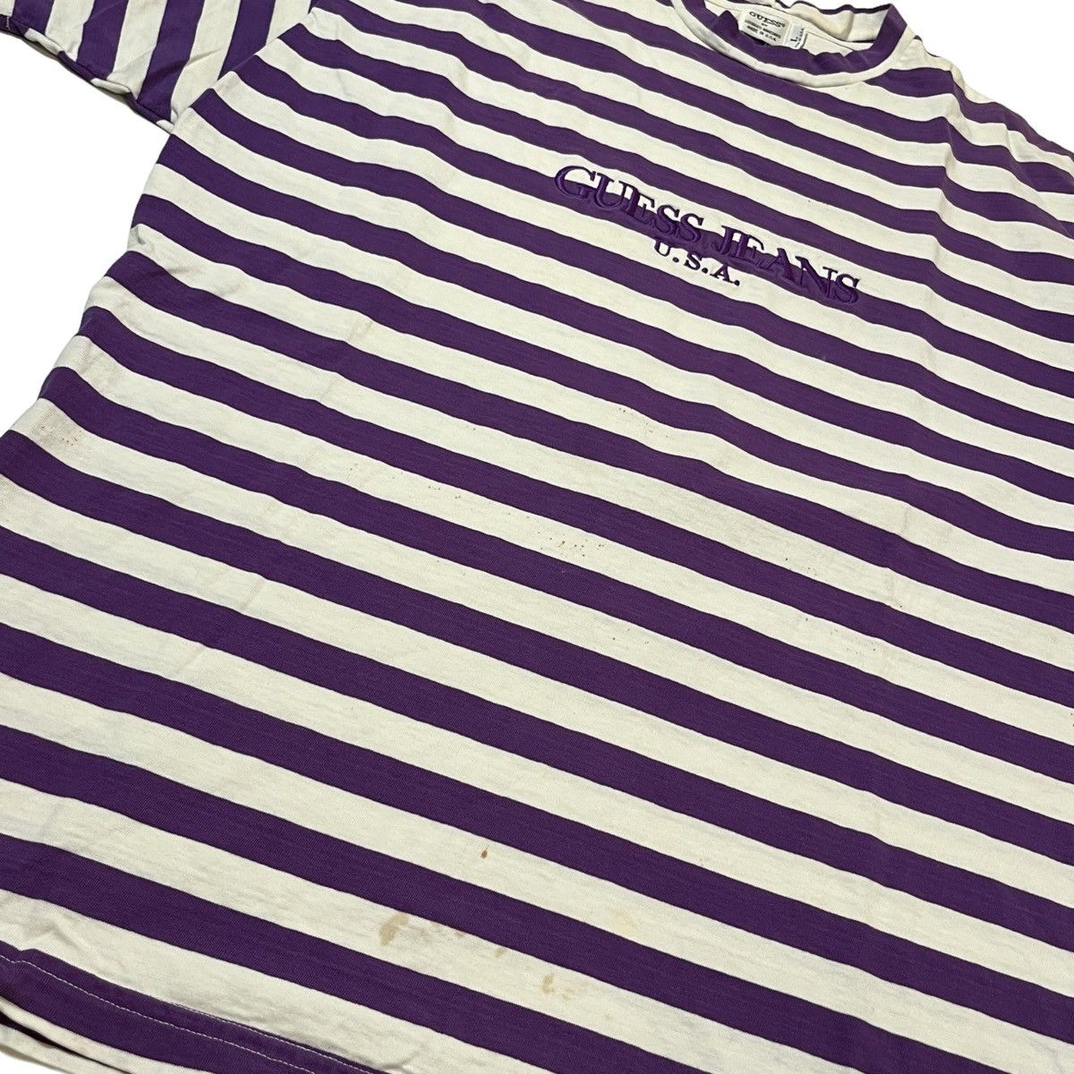Guess × Vintage 90s Guess Jeans USA Striped Shirt Purple/White Size US L / EU 52-54 / 3 - 3 Thumbnail