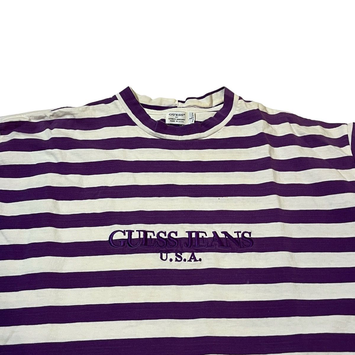 Guess × Vintage 90s Guess Jeans USA Striped Shirt Purple/White Size US L / EU 52-54 / 3 - 2 Thumbnail