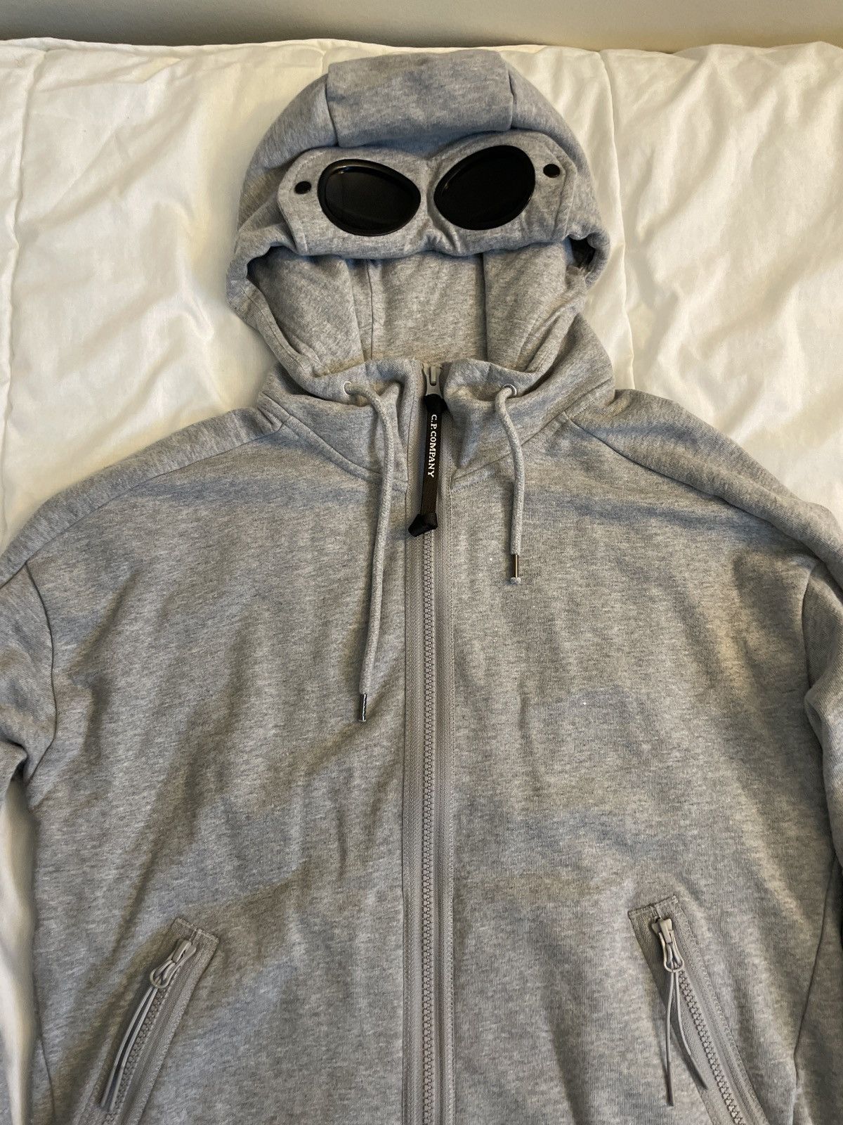 cp company zip up hoodie grey