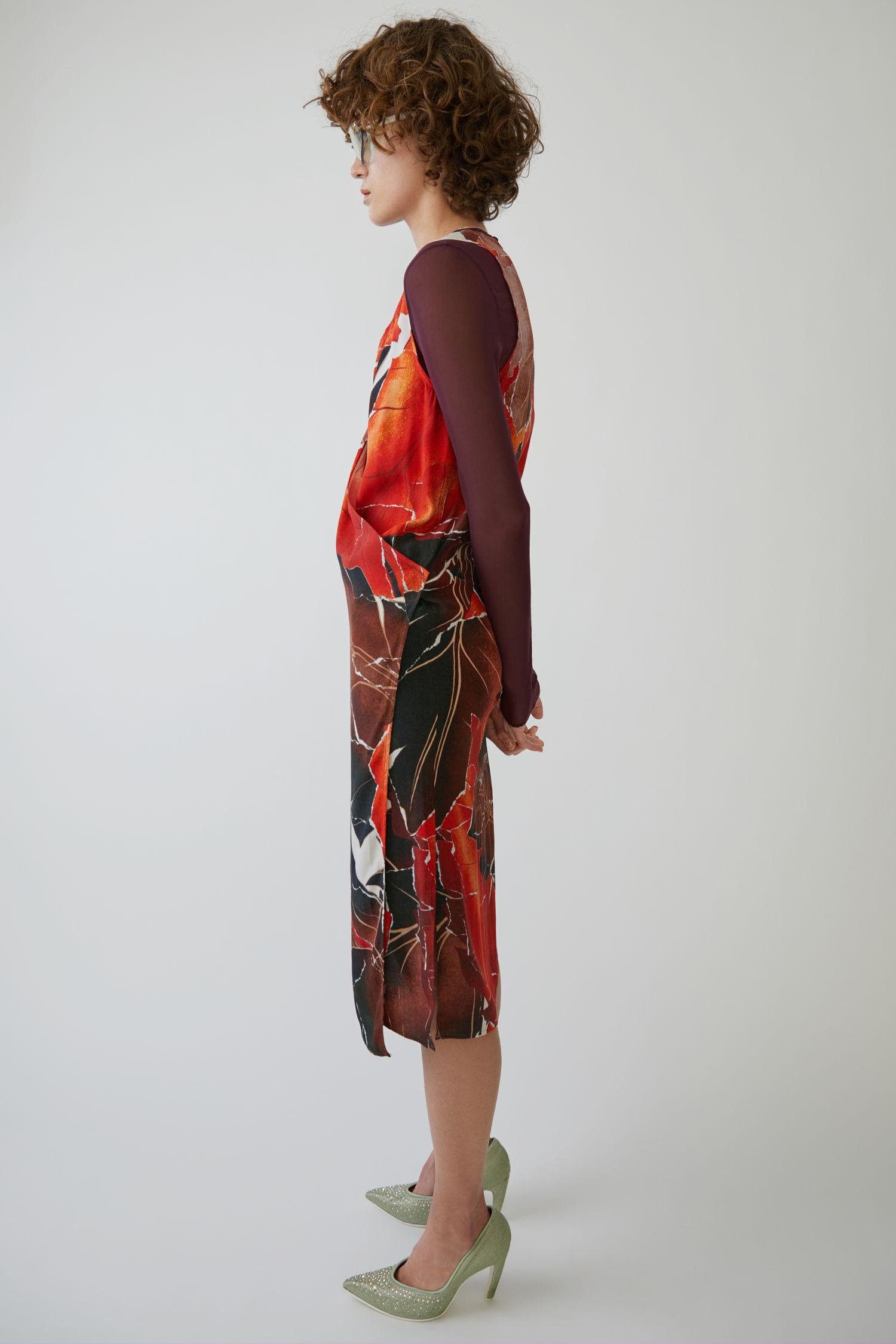 Acne Studios Womens Acne Studios Marzel Vi Pr Brown/Red Leave Tunic Dress Size M / US 6-8 / IT 42-44 - 3 Thumbnail