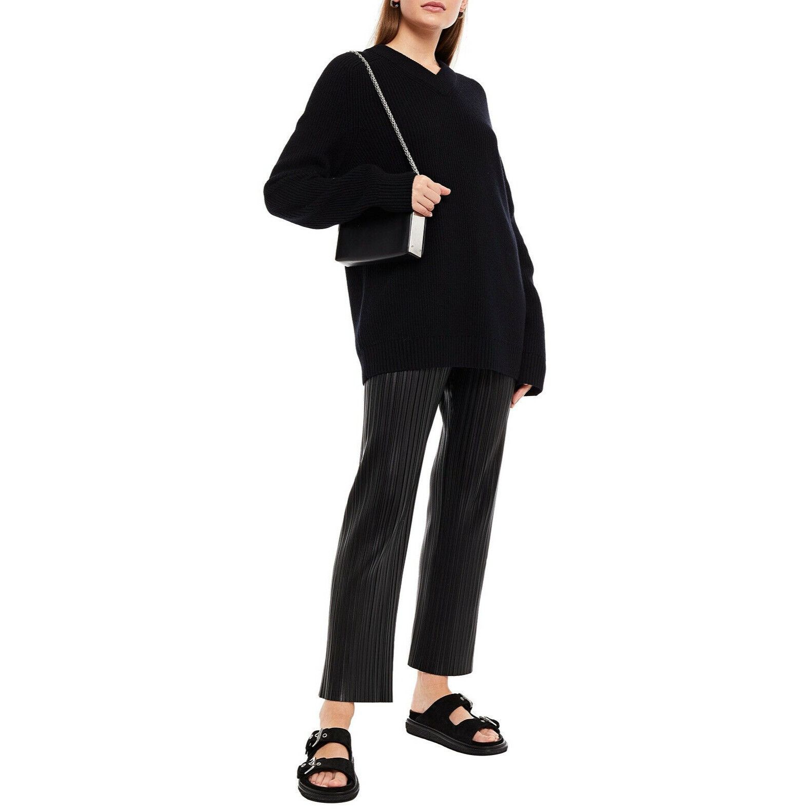Helmut Lang Cutout Ribbed Wool Cashmere V Neck Size S / US 4 / IT 40 - 2 Thumbnail