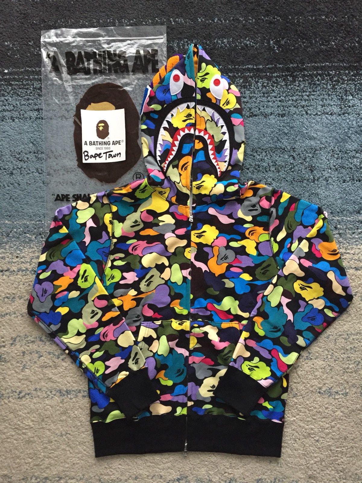 Bape Multi-Color Camo Shark Hoodie (Black) | Grailed