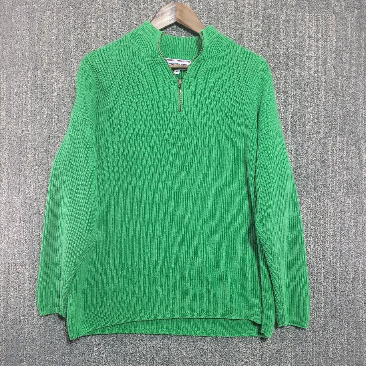 Vintage Vintage 80s Quarter Zip Green Sweater 