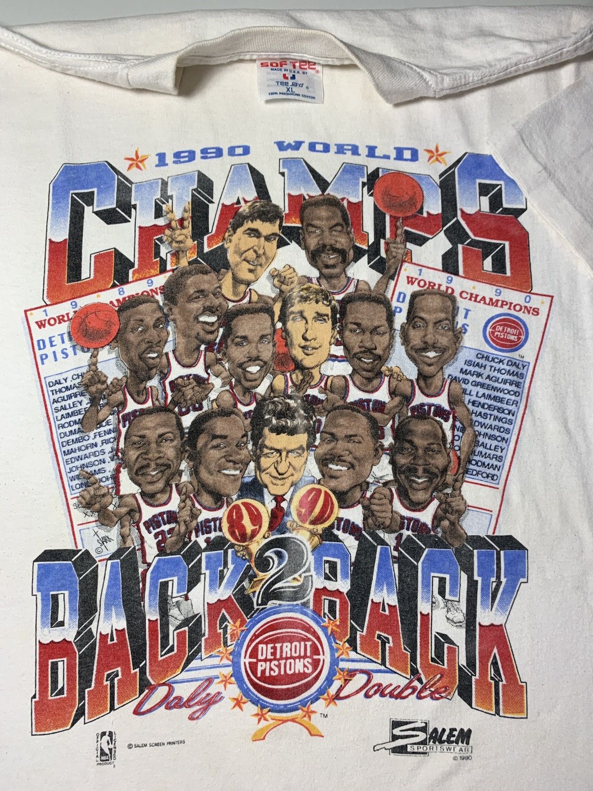image of Made In USA x NBA Vintage Detroit Pistons 1990 Tshirt in White, Men's (Size XL)