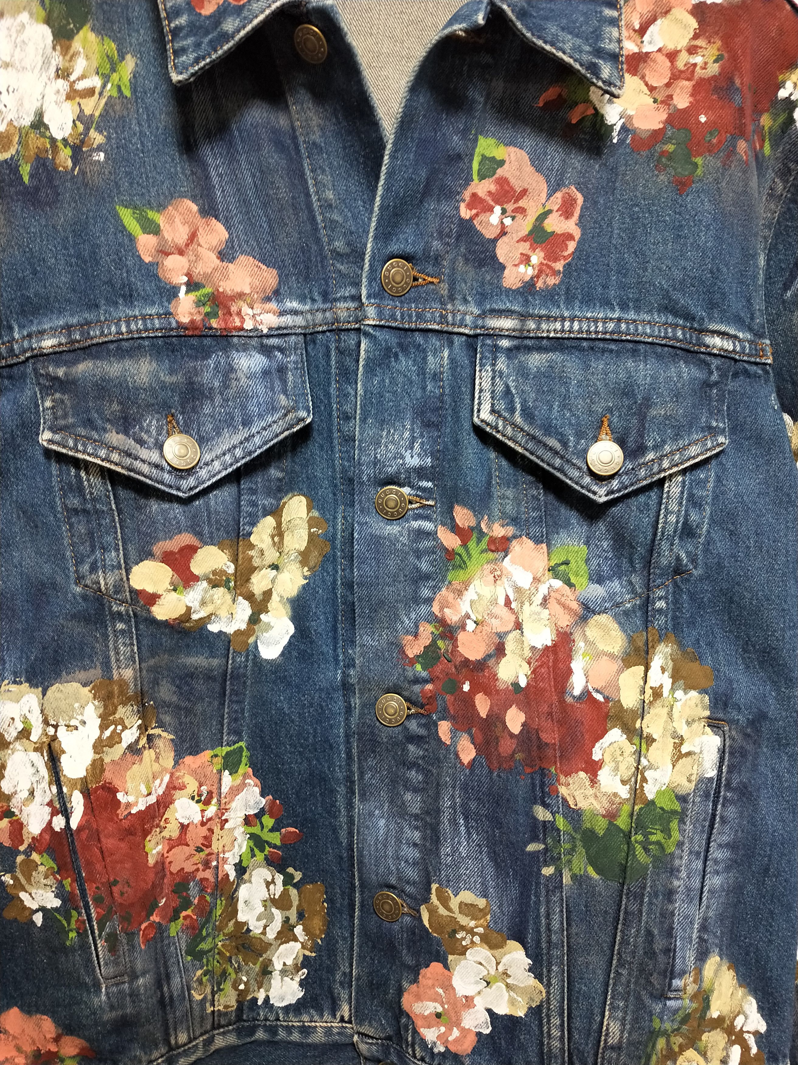 Gucci Hand Painted Floral Denim Jacket Size US M / EU 48-50 / 2 - 3 Thumbnail