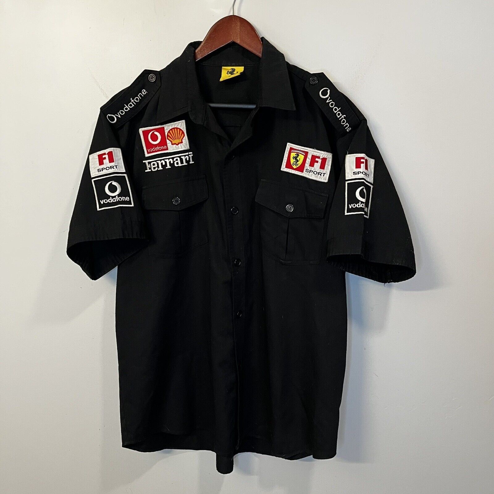 Vintage VTG 90s Ferrari F1 Racing Patch Button Up Shirt Sz XL Black ...