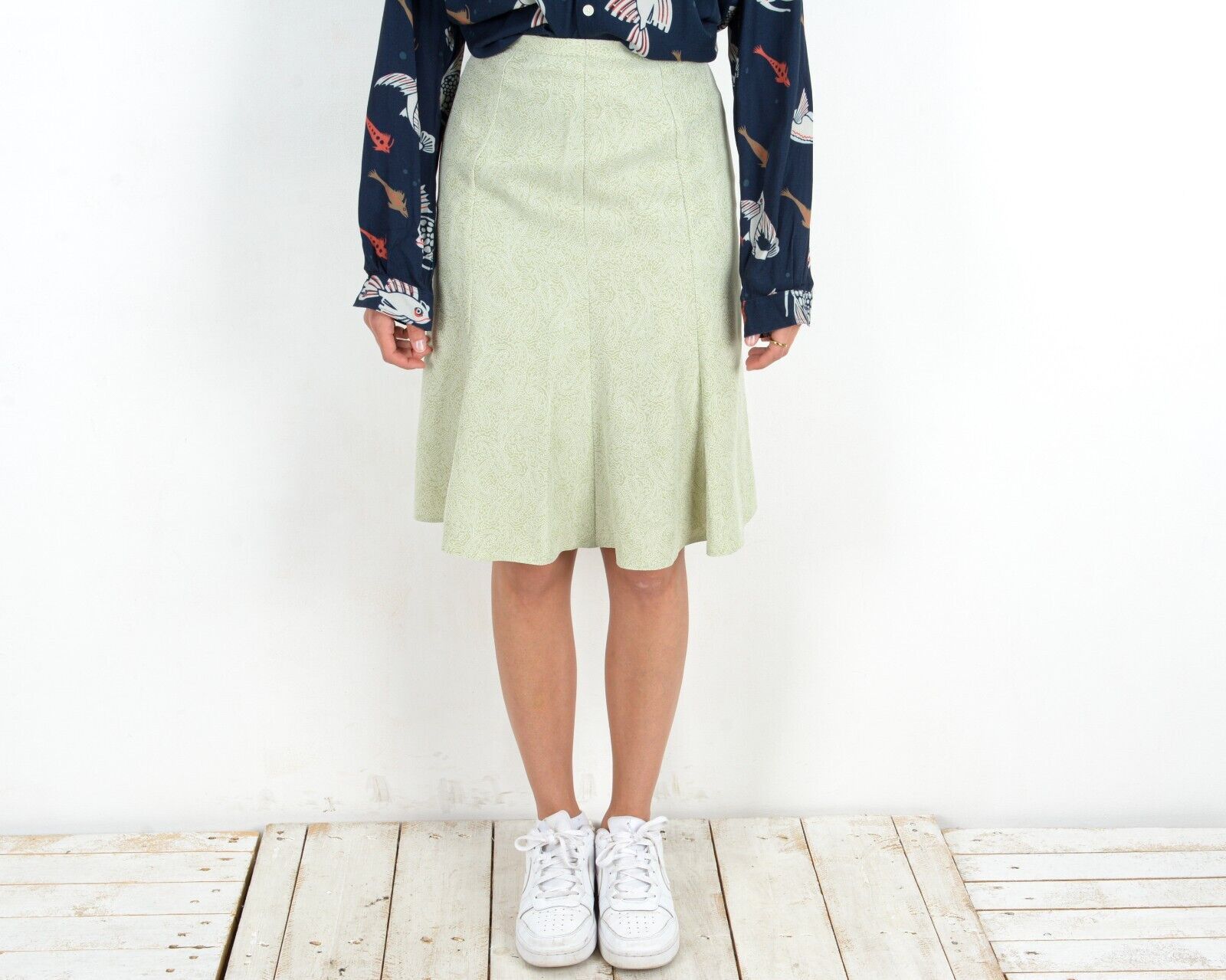 Other × Vintage Summer Skirt Knee Length Retro Zip Up Light Funky Pleated Size 27" / US 4 / IT 40 - 4 Thumbnail