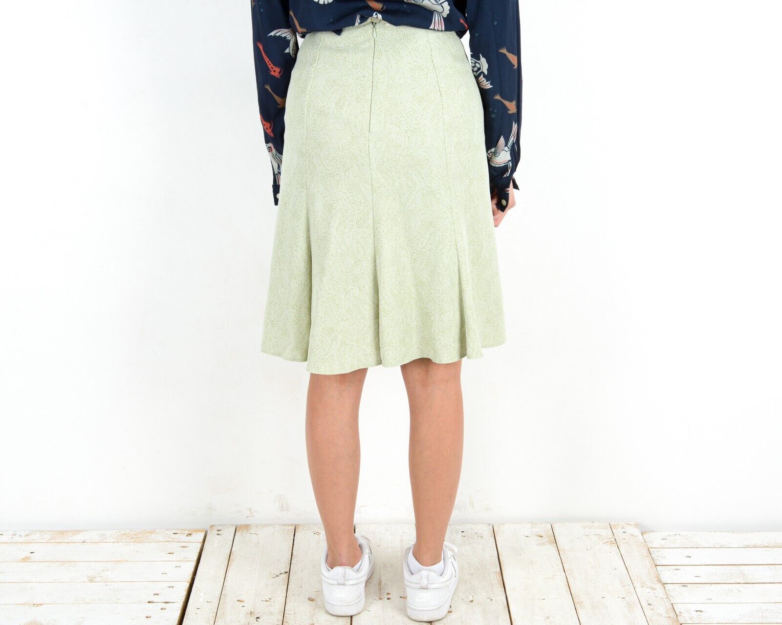 Other × Vintage Summer Skirt Knee Length Retro Zip Up Light Funky Pleated Size 27" / US 4 / IT 40 - 2 Thumbnail