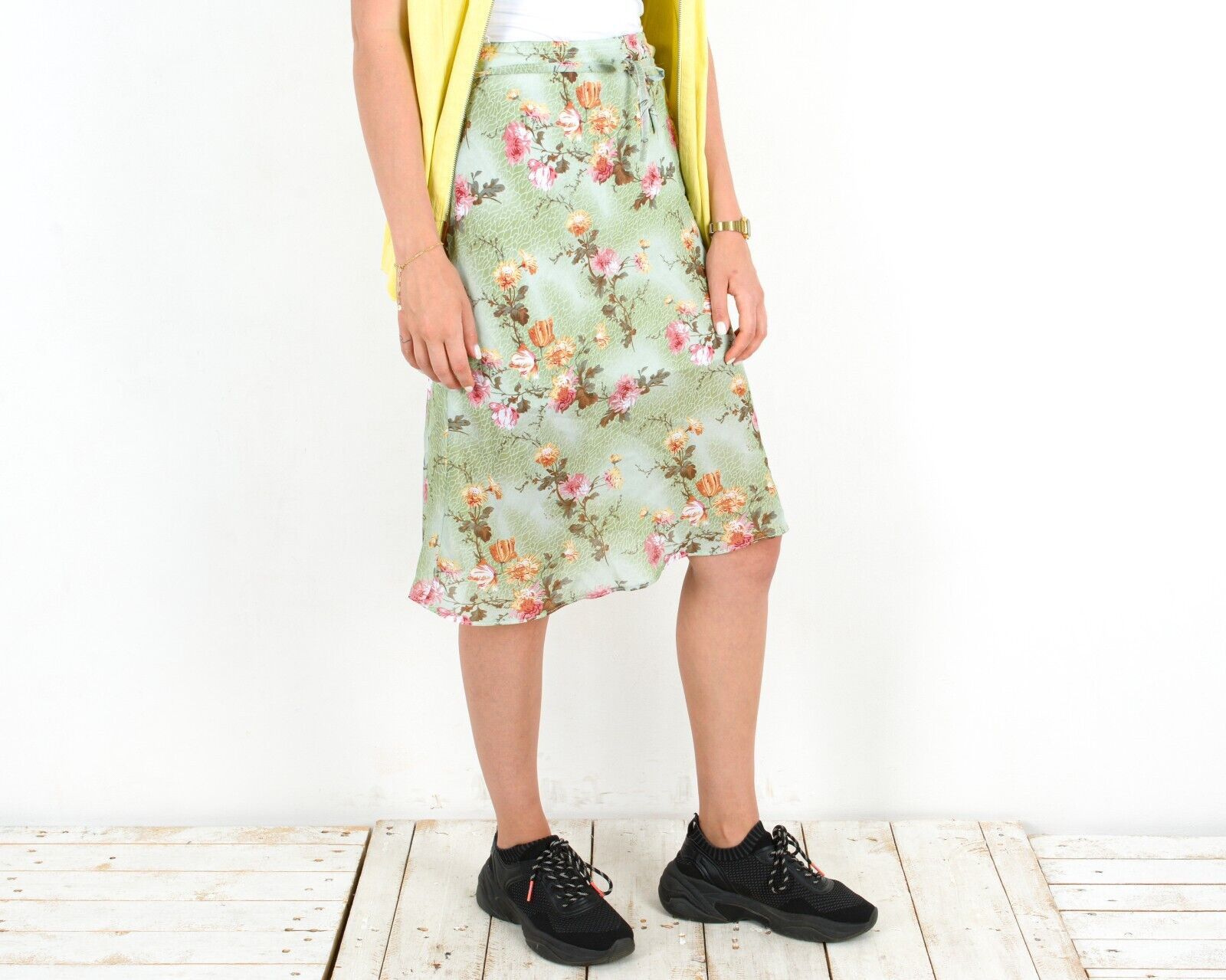 Other × Vintage Summer Skirt Knee Length Floral Pattern String Light Breezy Size 26" / US 2 / IT 38 - 2 Thumbnail
