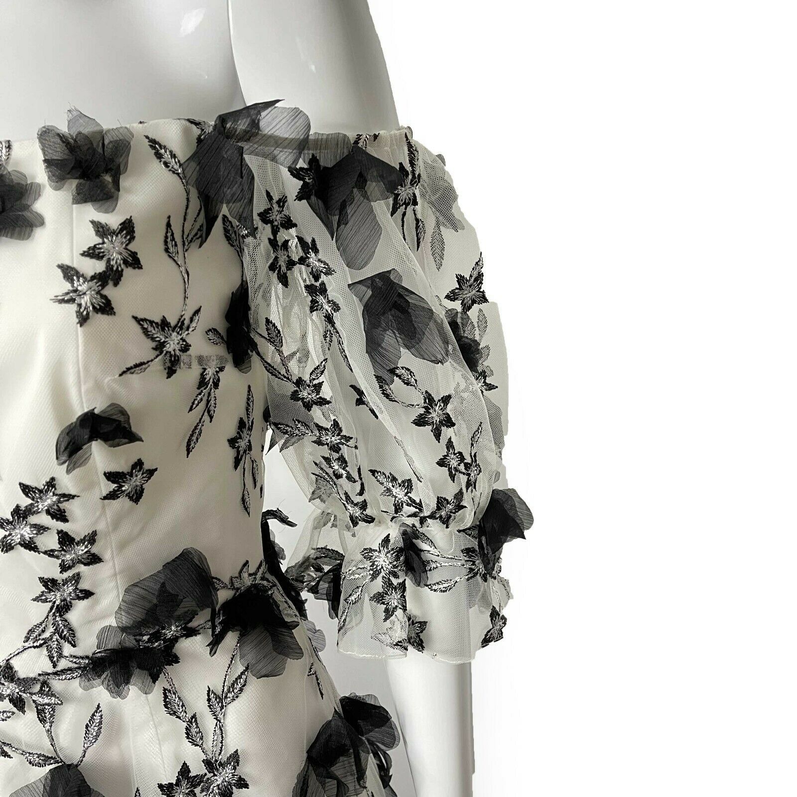 Marchesa Notte - New w/ Tags - Black and White Floral Tulle Maxi Dresses