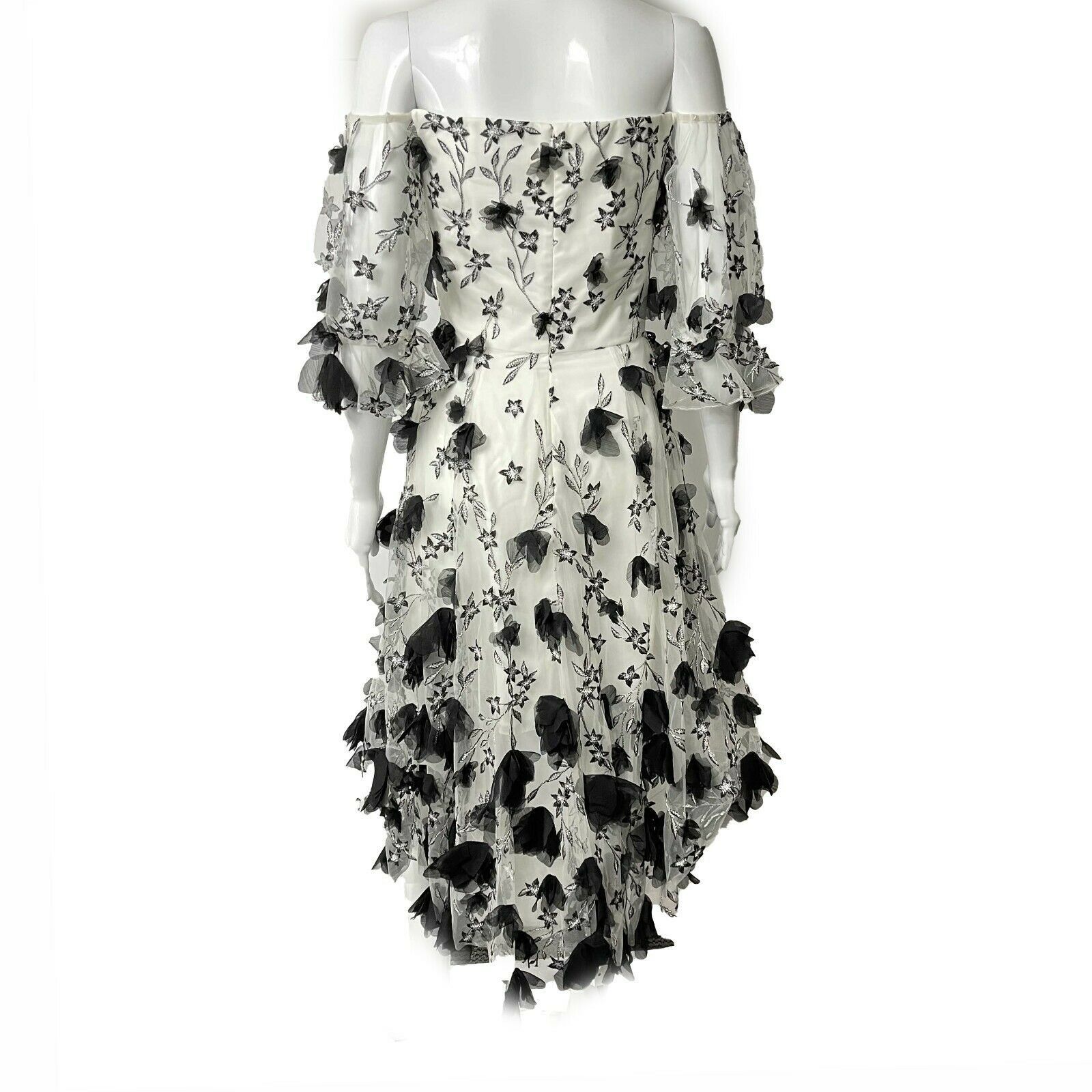 Marchesa Notte - New w/ Tags - Black and White Floral Tulle Maxi Dresses