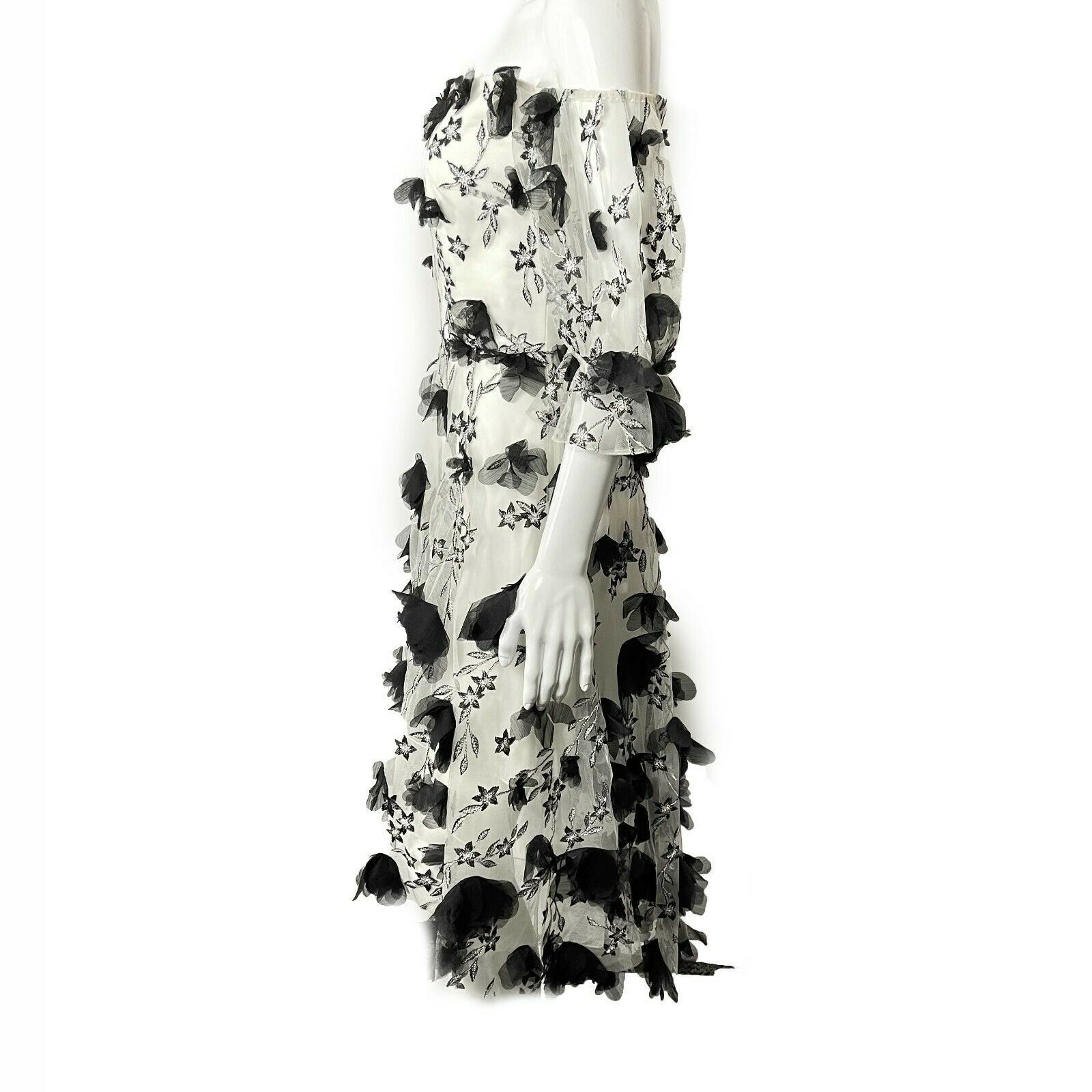 Marchesa Notte - New w/ Tags - Black and White Floral Tulle Maxi Dresses