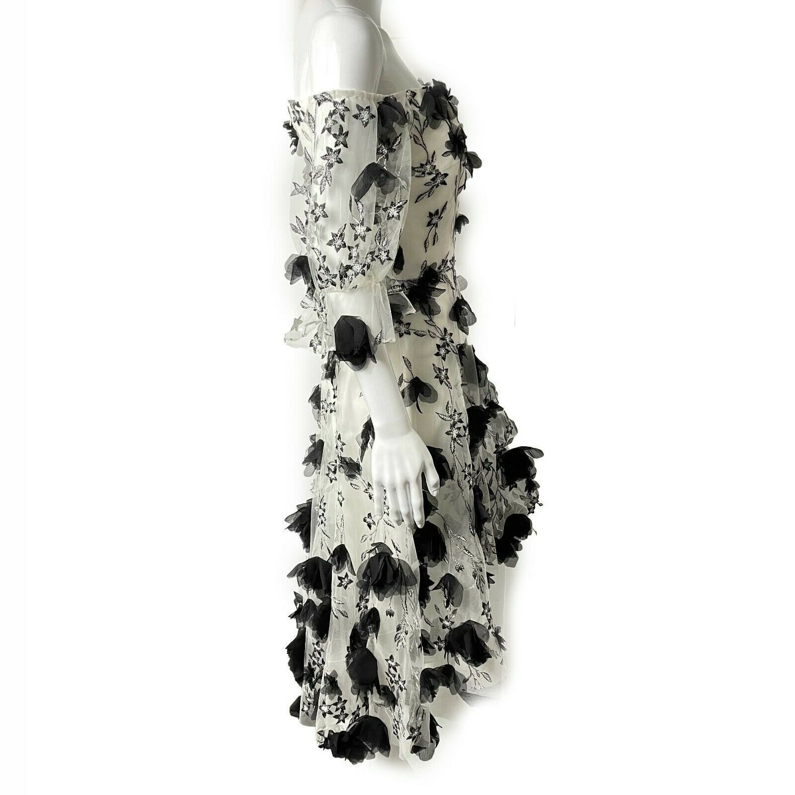 Marchesa Notte - New w/ Tags - Black and White Floral Tulle Maxi Dresses