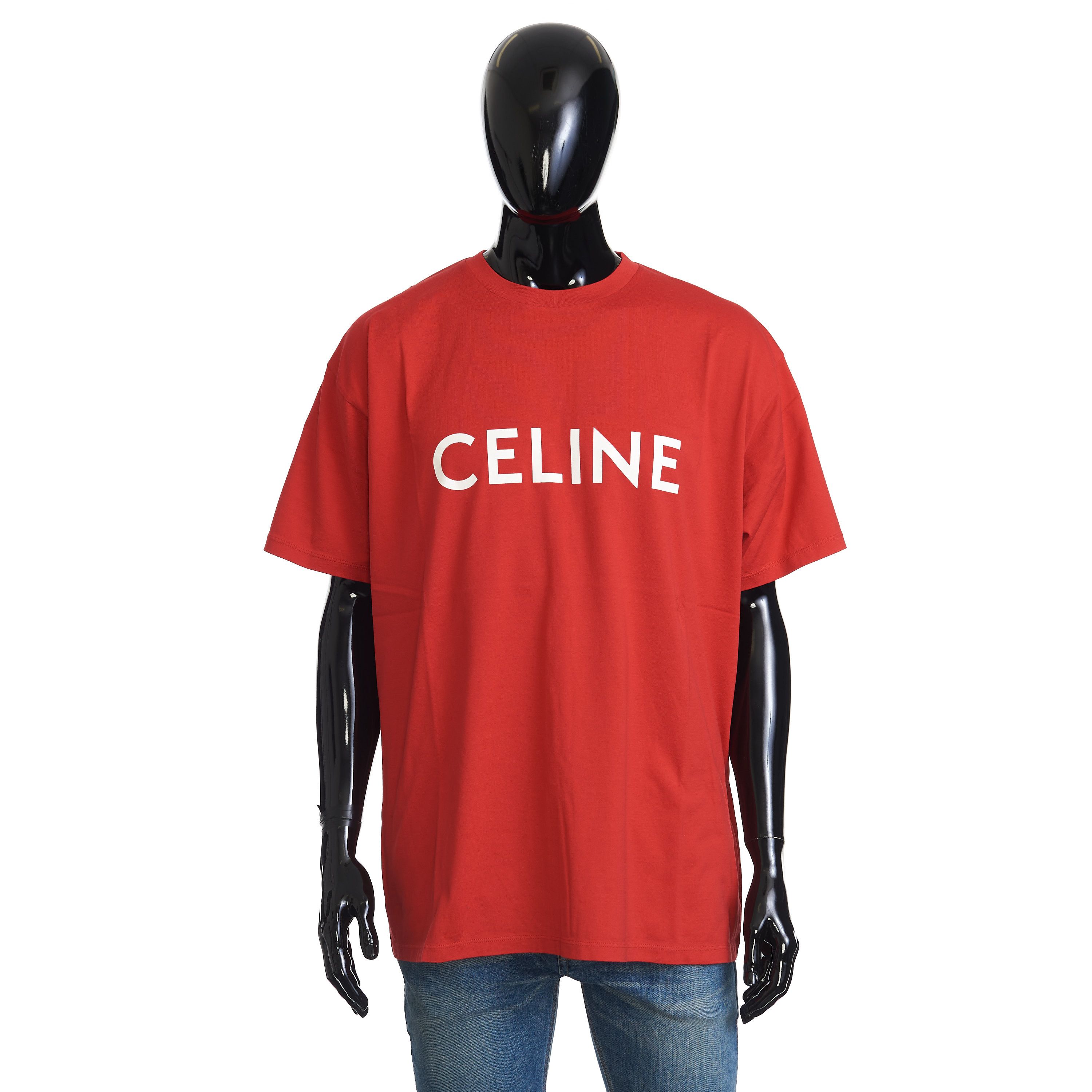 image of Celine Loose Tshirt In Red Cotton With Logo Print, Men's (Size 2XL)