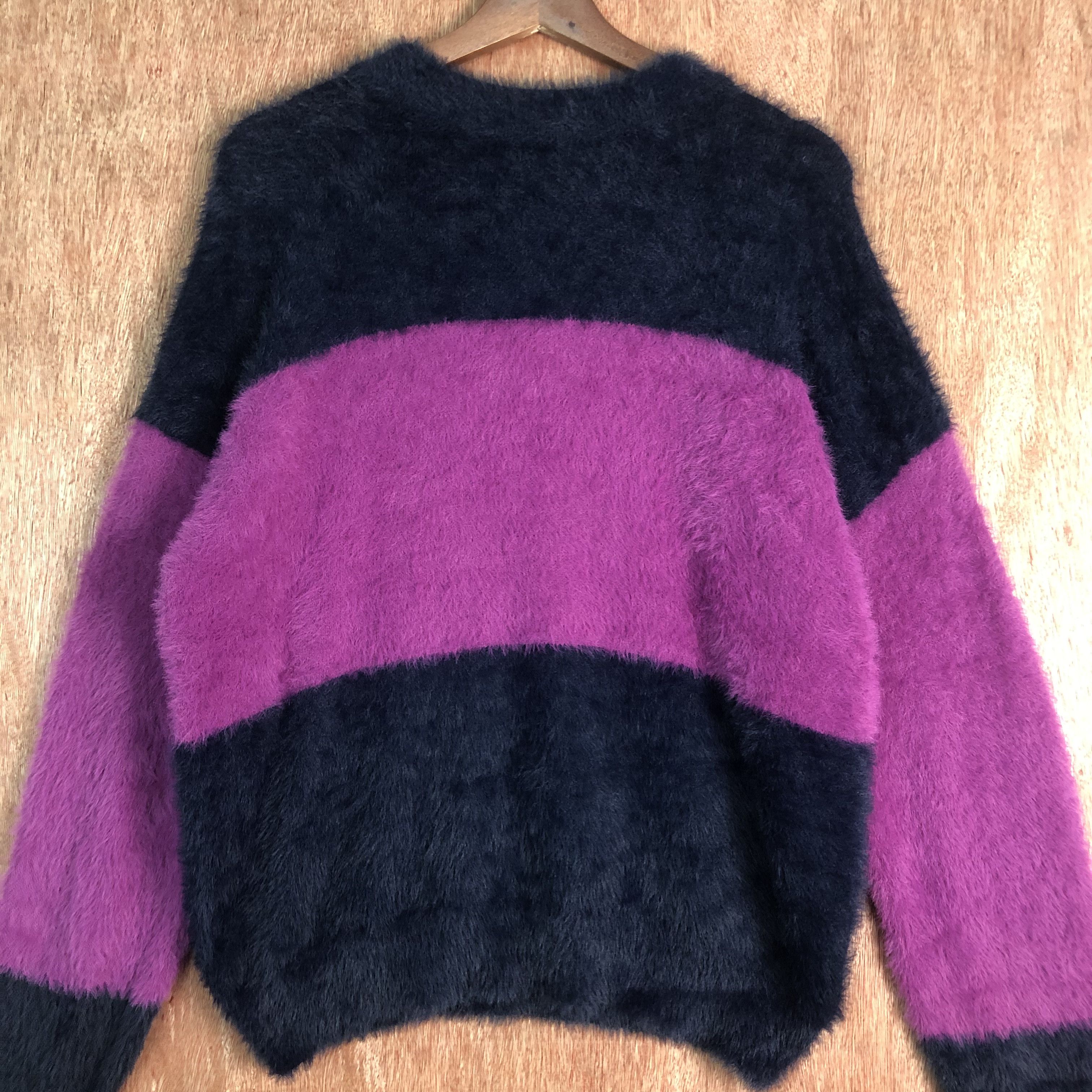 Homespun Knitwear × Japanese Brand × Solid and Striped Rope Picnic stripe PUrple BLue Mohair Knitwear Size US L / EU 52-54 / 3 - 4 Thumbnail