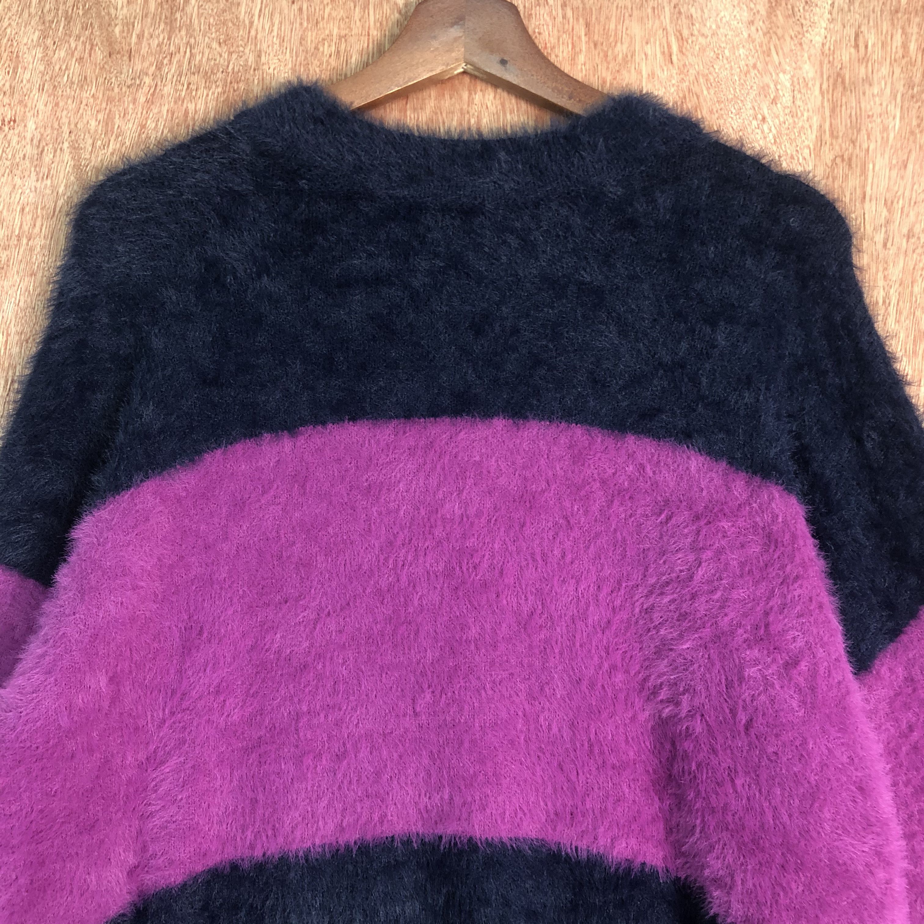 Homespun Knitwear × Japanese Brand × Solid and Striped Rope Picnic stripe PUrple BLue Mohair Knitwear Size US L / EU 52-54 / 3 - 2 Thumbnail