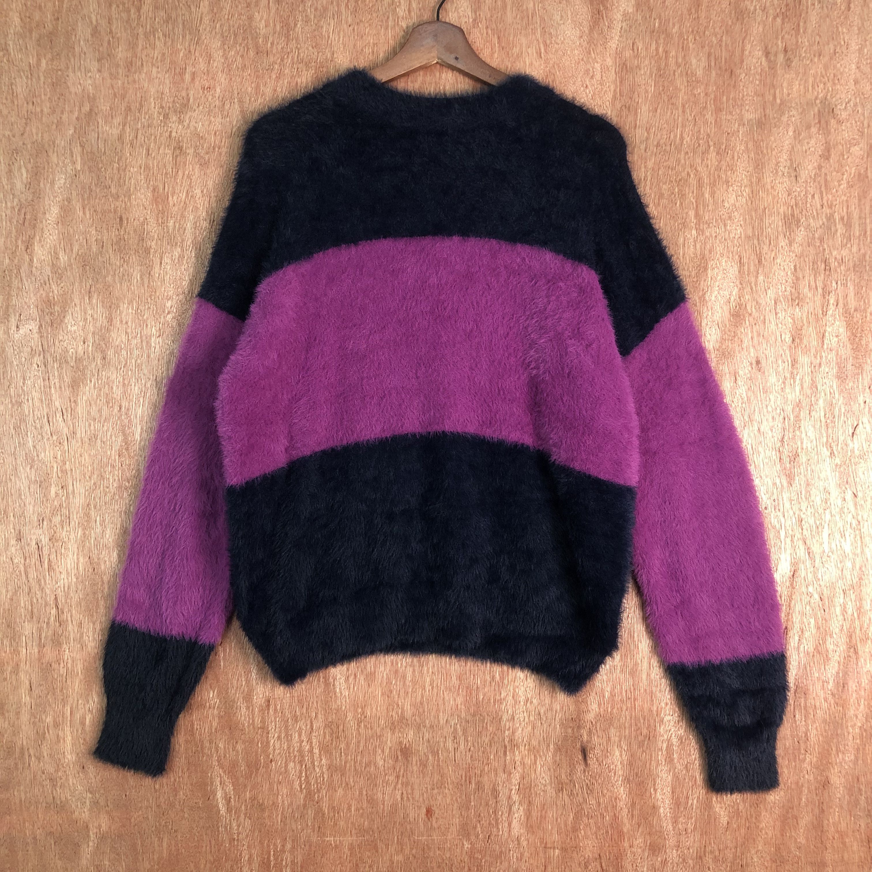 Homespun Knitwear × Japanese Brand × Solid and Striped Rope Picnic stripe PUrple BLue Mohair Knitwear Size US L / EU 52-54 / 3 - 1 Thumbnail