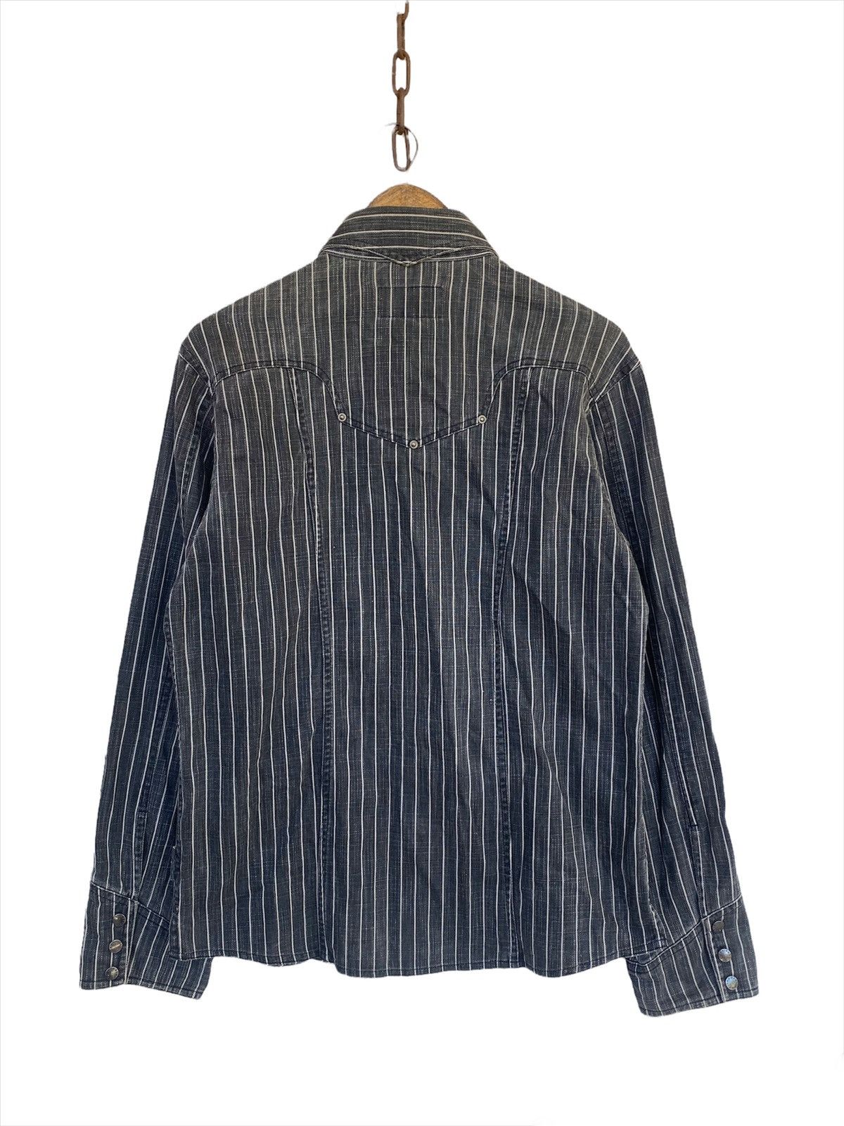 Hysteric Glamour 💥Vtg Berning Sho Art Stripe Denim Button Shirt Size US L / EU 52-54 / 3 - 3 Thumbnail