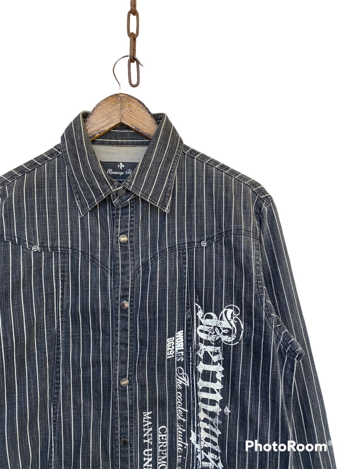 Hysteric Glamour 💥Vtg Berning Sho Art Stripe Denim Button Shirt Size US L / EU 52-54 / 3 - 4 Thumbnail