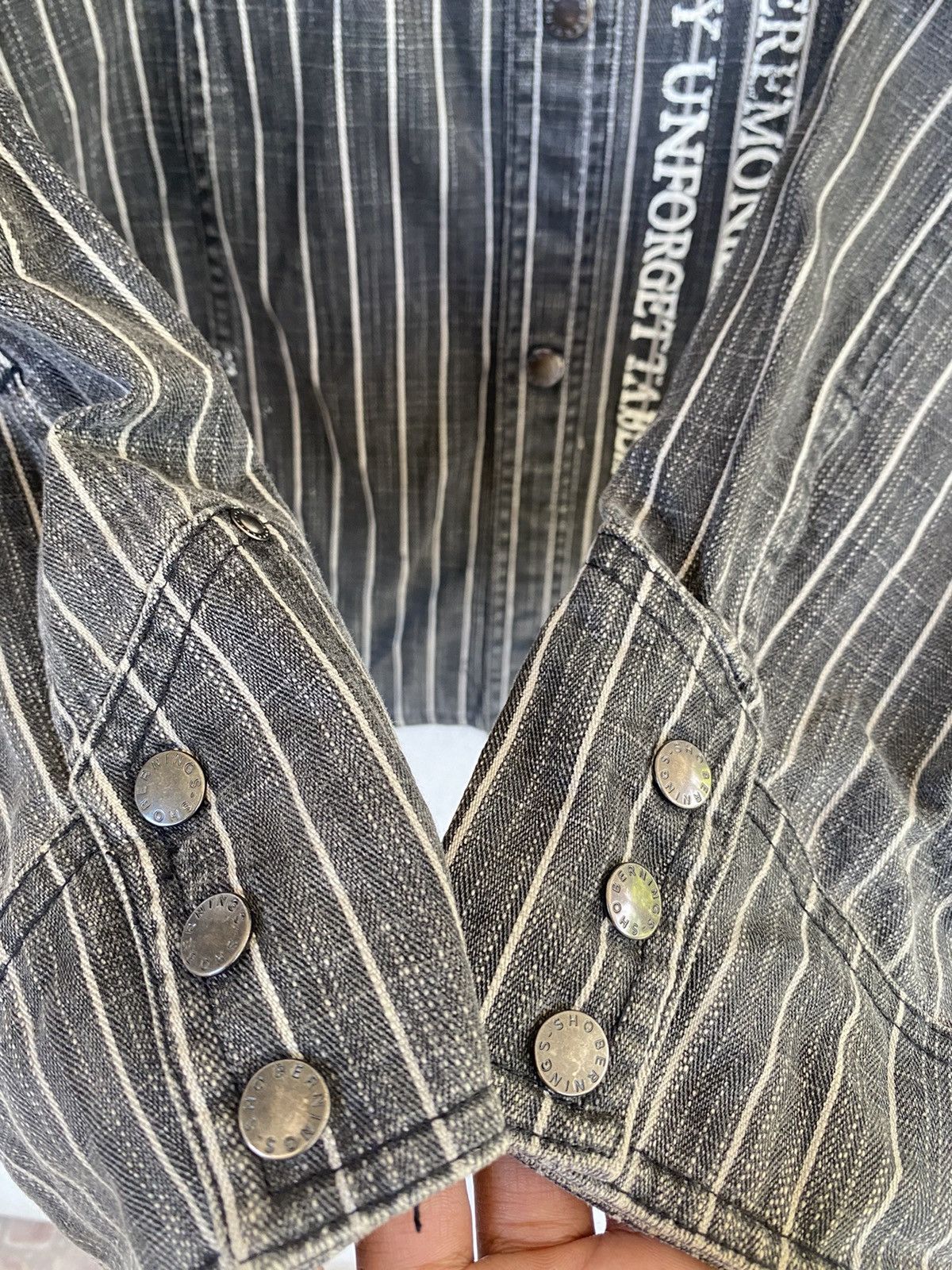 Hysteric Glamour 💥Vtg Berning Sho Art Stripe Denim Button Shirt Size US L / EU 52-54 / 3 - 6 Thumbnail