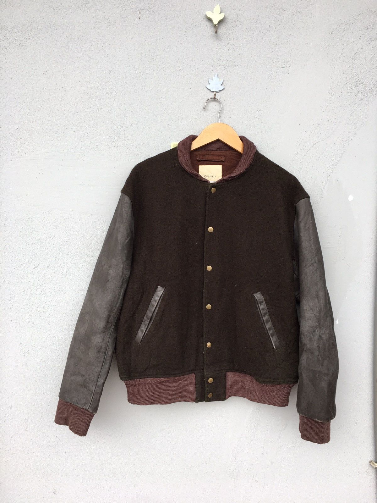 vintage karl helmut wool leather varsity bomber jacket