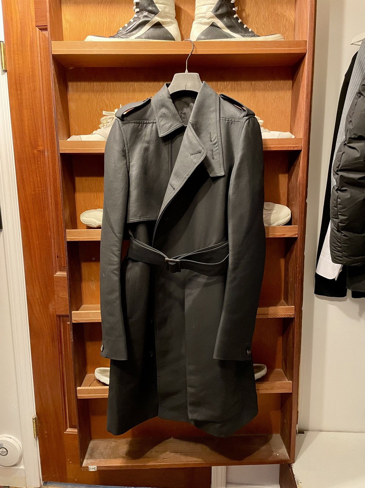 ジャケット・アウター rickowens 18ss fooded trench coat Spring Autumn Striped Long Trench Coat Men Hooded