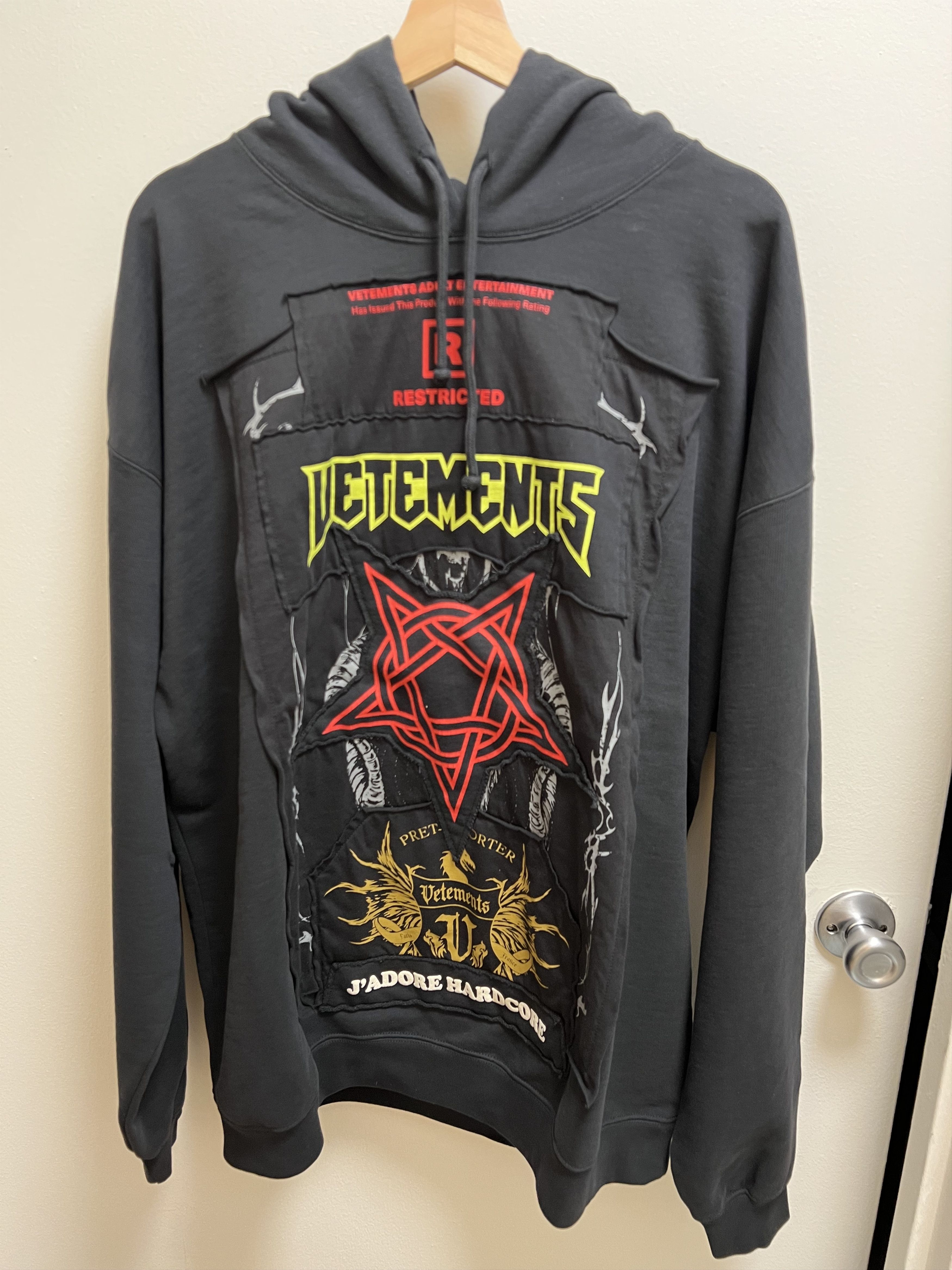 Vetements J'adore Hardcore Hoodie Black Pentagram Gothic Occult M | Grailed