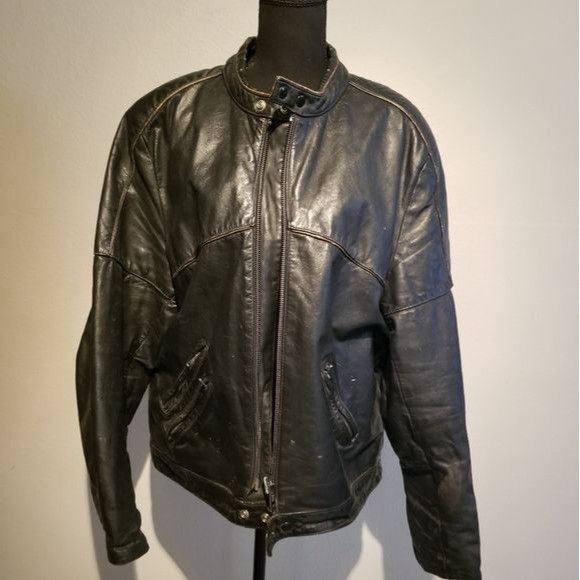 Honda VINTAGE HONDALINE HARLEY DAVIDSON LEATHER JACKET LARGE MADE | Grailed