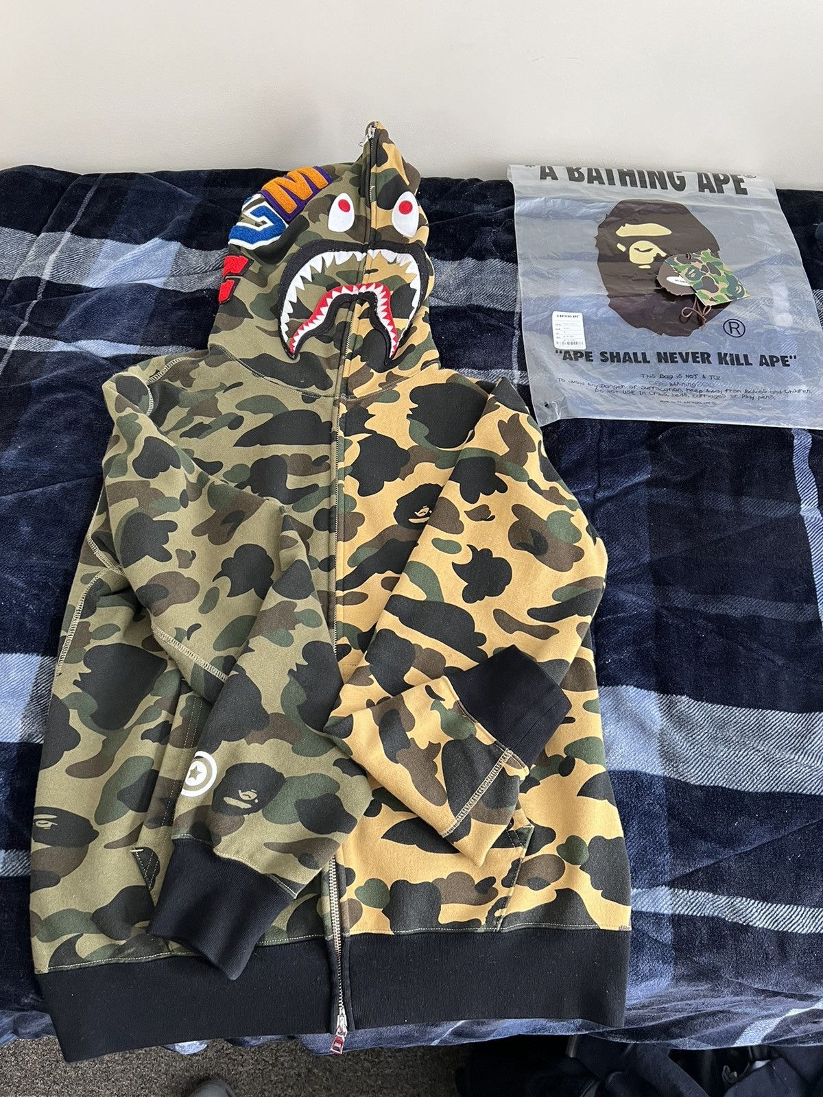 BAPE1st Camo Half Shark Full Zip Hoodie Green/Yellow