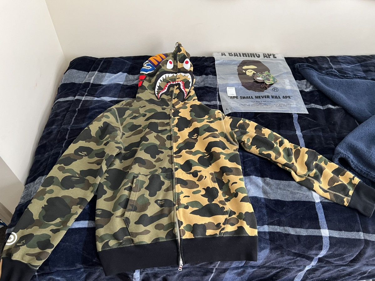 BAPE1st Camo Half Shark Full Zip Hoodie Green/Yellow