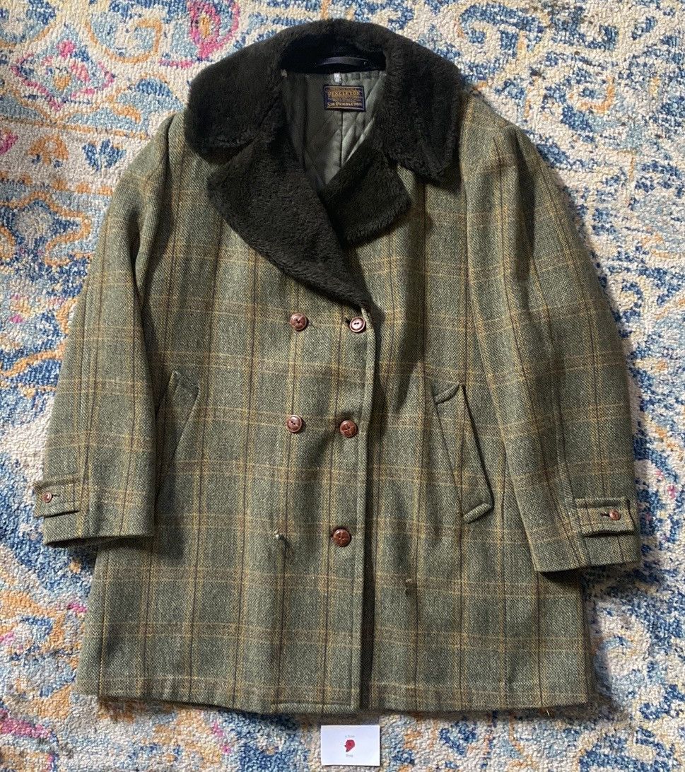 Vintage Pendleton Wool 3 Button Coat Jacket Wool Faux Fur Collar | Grailed