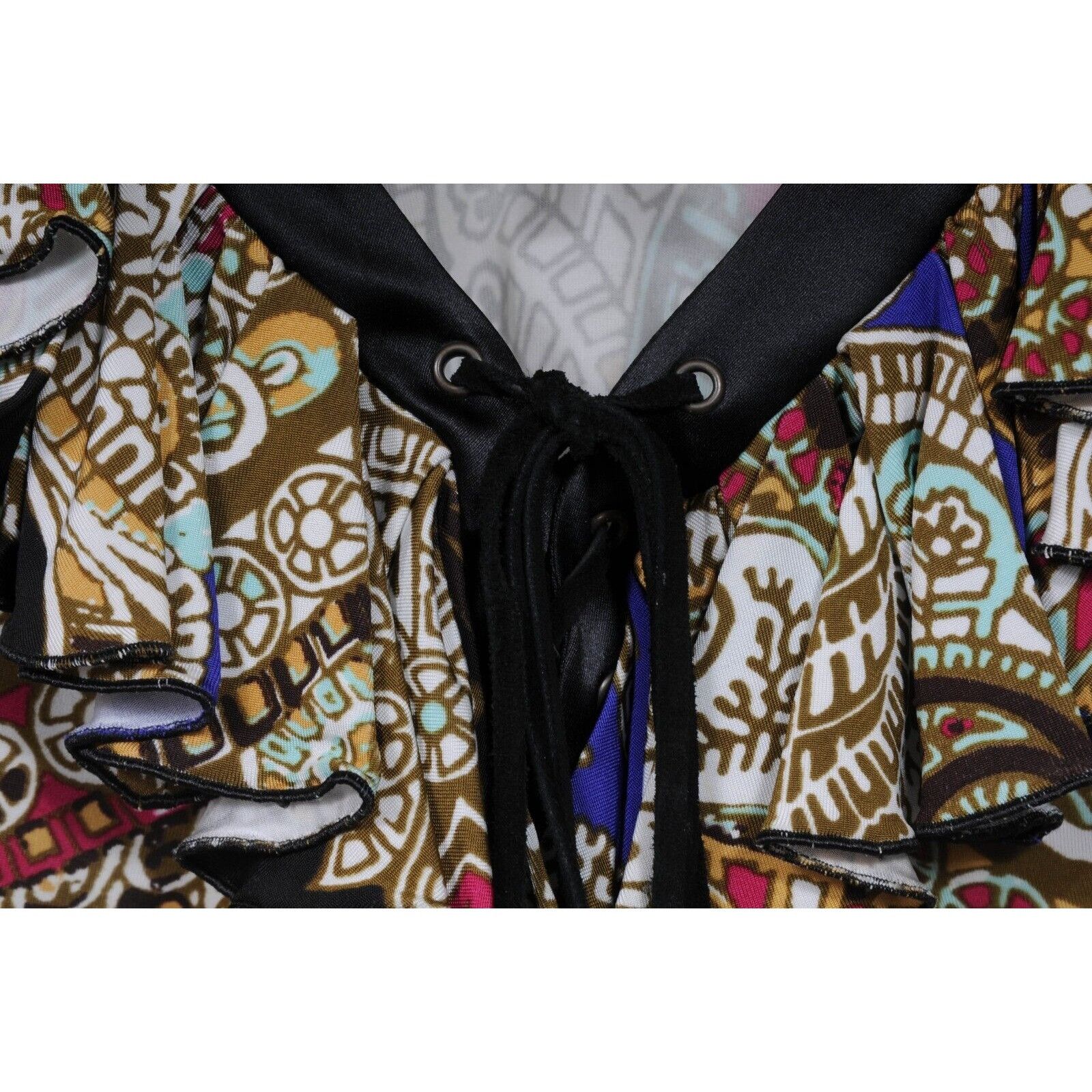 Just Cavalli Corset V Neck Blouse Tan Mozaic Print Top y2k Vibe Size M / US 6-8 / IT 42-44 - 5 Thumbnail
