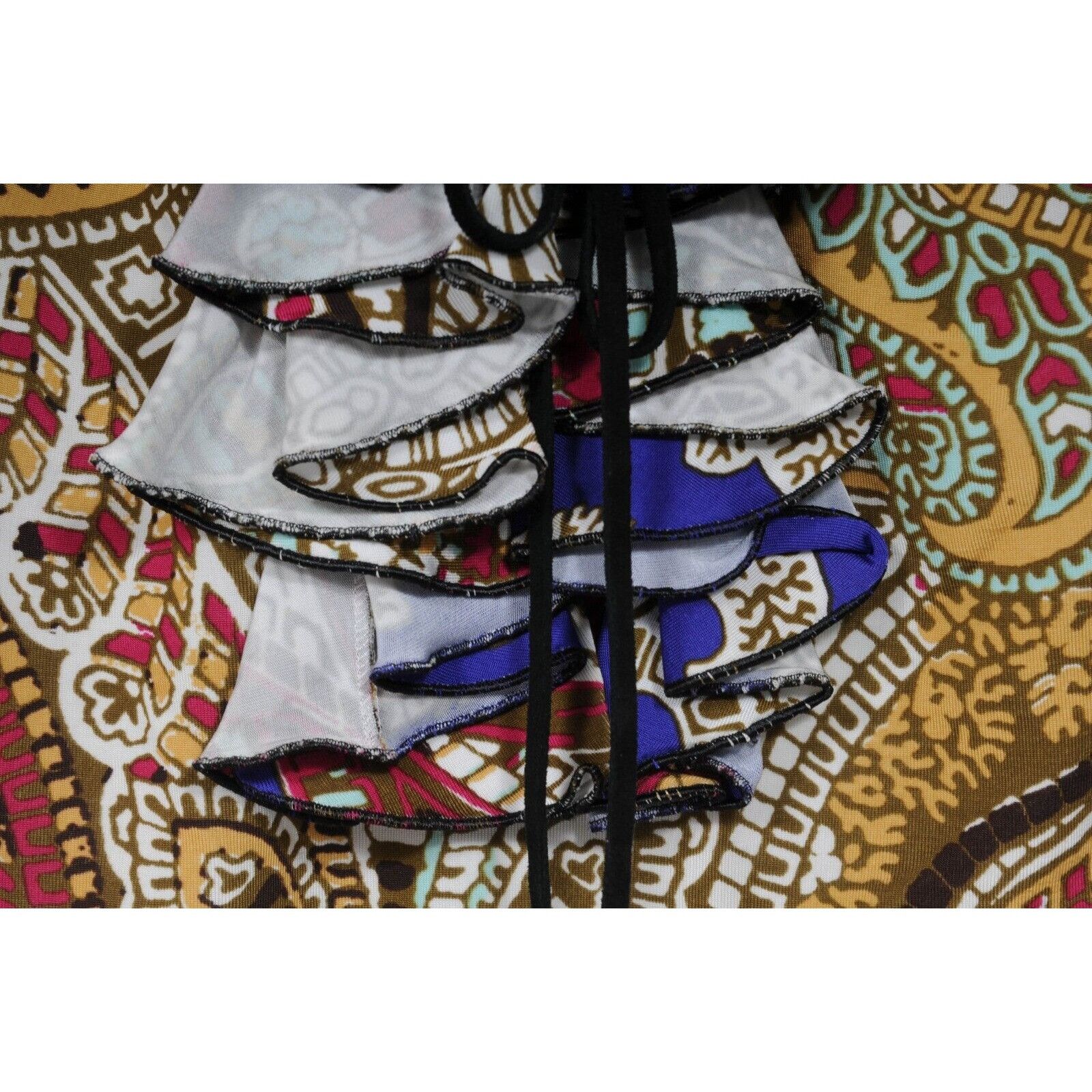 Just Cavalli Corset V Neck Blouse Tan Mozaic Print Top y2k Vibe Size M / US 6-8 / IT 42-44 - 6 Thumbnail