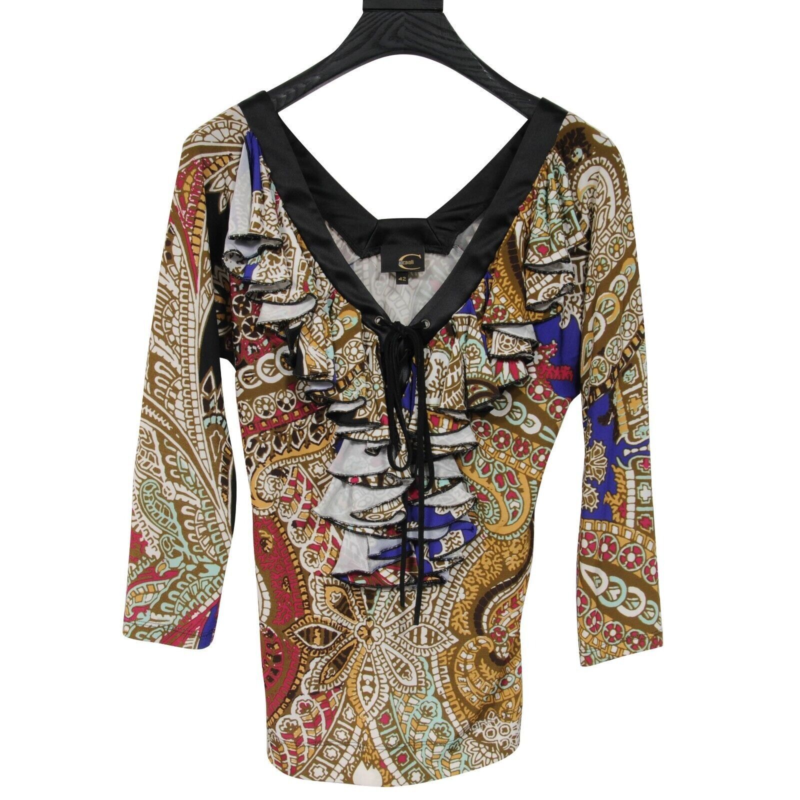 Just Cavalli Corset V Neck Blouse Tan Mozaic Print Top y2k Vibe Size M / US 6-8 / IT 42-44 - 1 Thumbnail