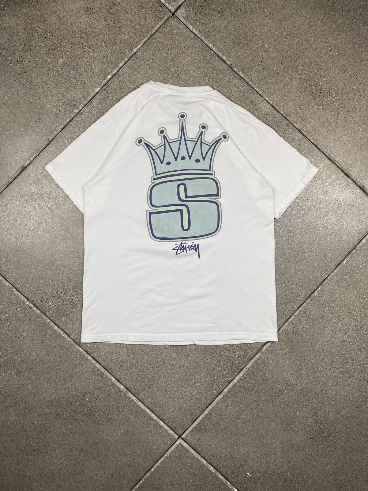 Y2K Stussy S Crown Logo Graphic T-shirt